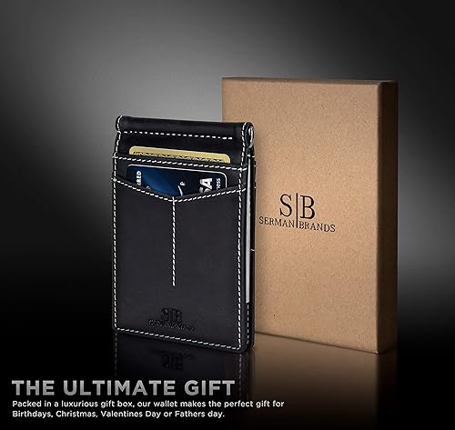 Miniatura 6 de SERMAN BRANDS RFID Blocking Wallet Slim Bifold - Genuine Leather Minimalist Front Pocket Wallets for Men with Money Clip Gift