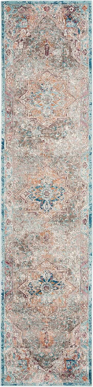 SAFAVIEH Aria Collection Runner Rug - 2' x 6', Beige & Blue, Boho Chic Medallion Distressed Design, Non-Shedding & Easy Care, Ideal for High Traffic Areas in Living Room, Bedroom (ARA119E)