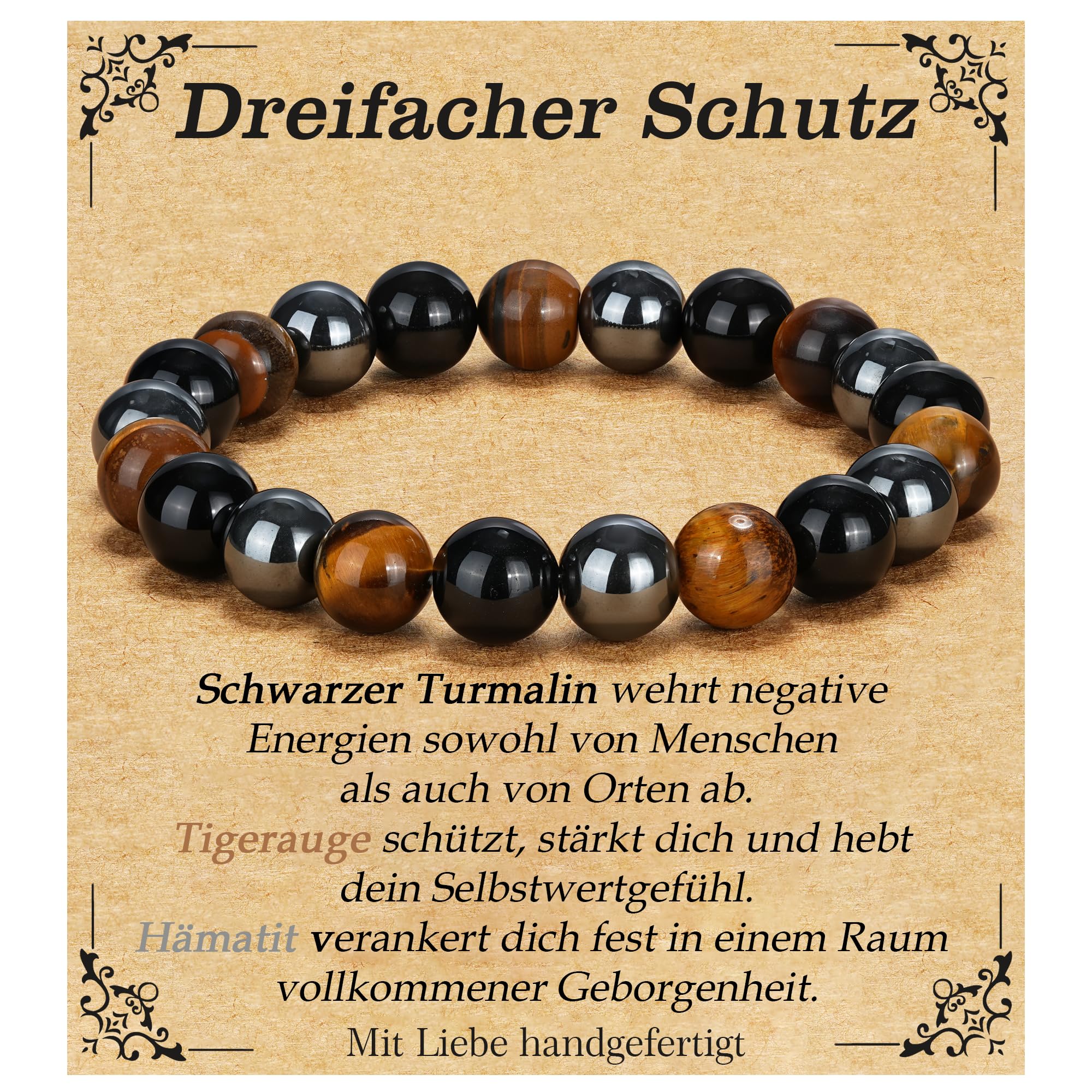 Esrael Hämatit Obsidian Tigerauge Armband für Herren, Verstellbares Magnetar-Perlenarmband Herren,Echte Naturstein Geschenk für Männer