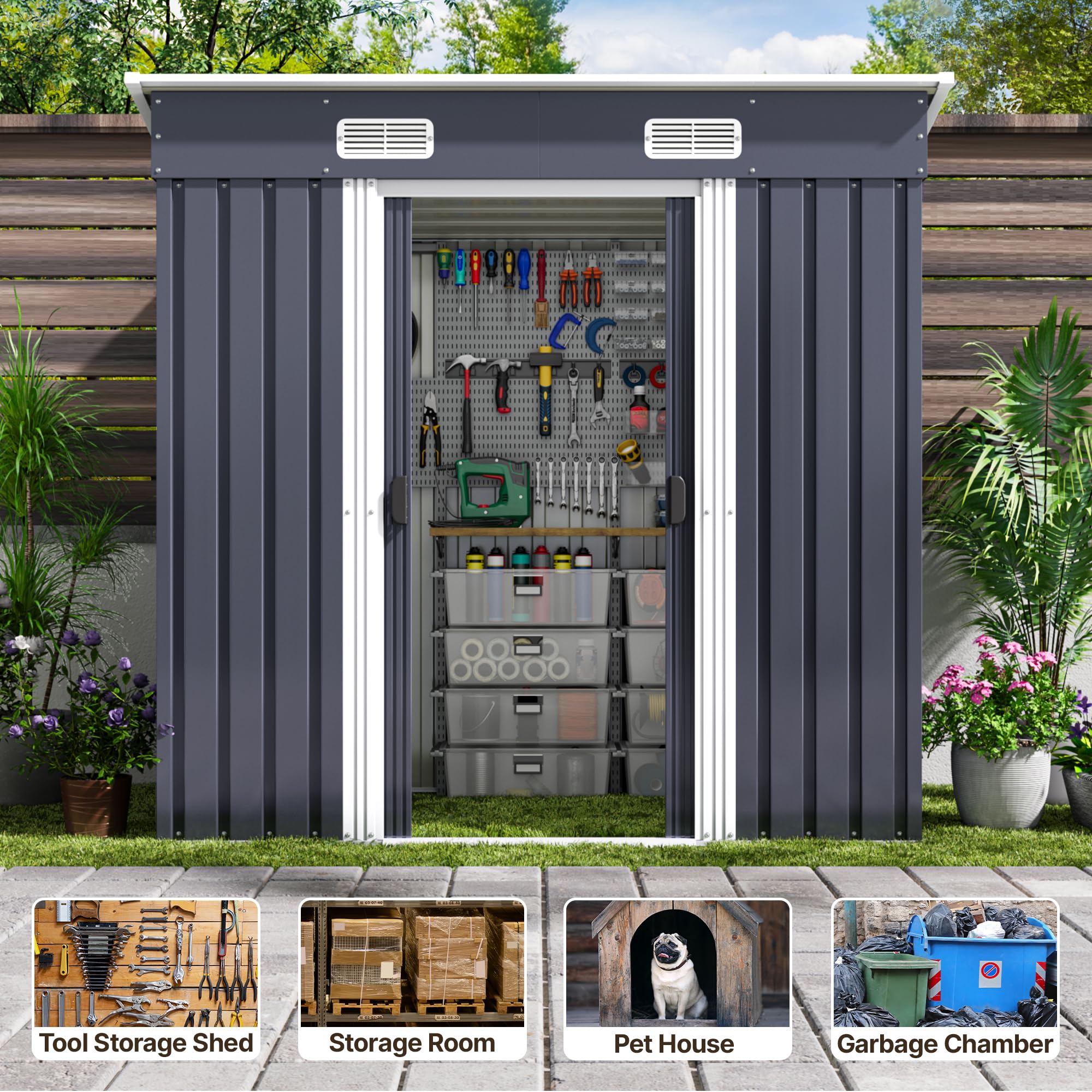 Xbro Casetta da Giardino in Metallo 2.11m² con Tetto Spiovente e Porta Scorrevole 183x109x182 cm