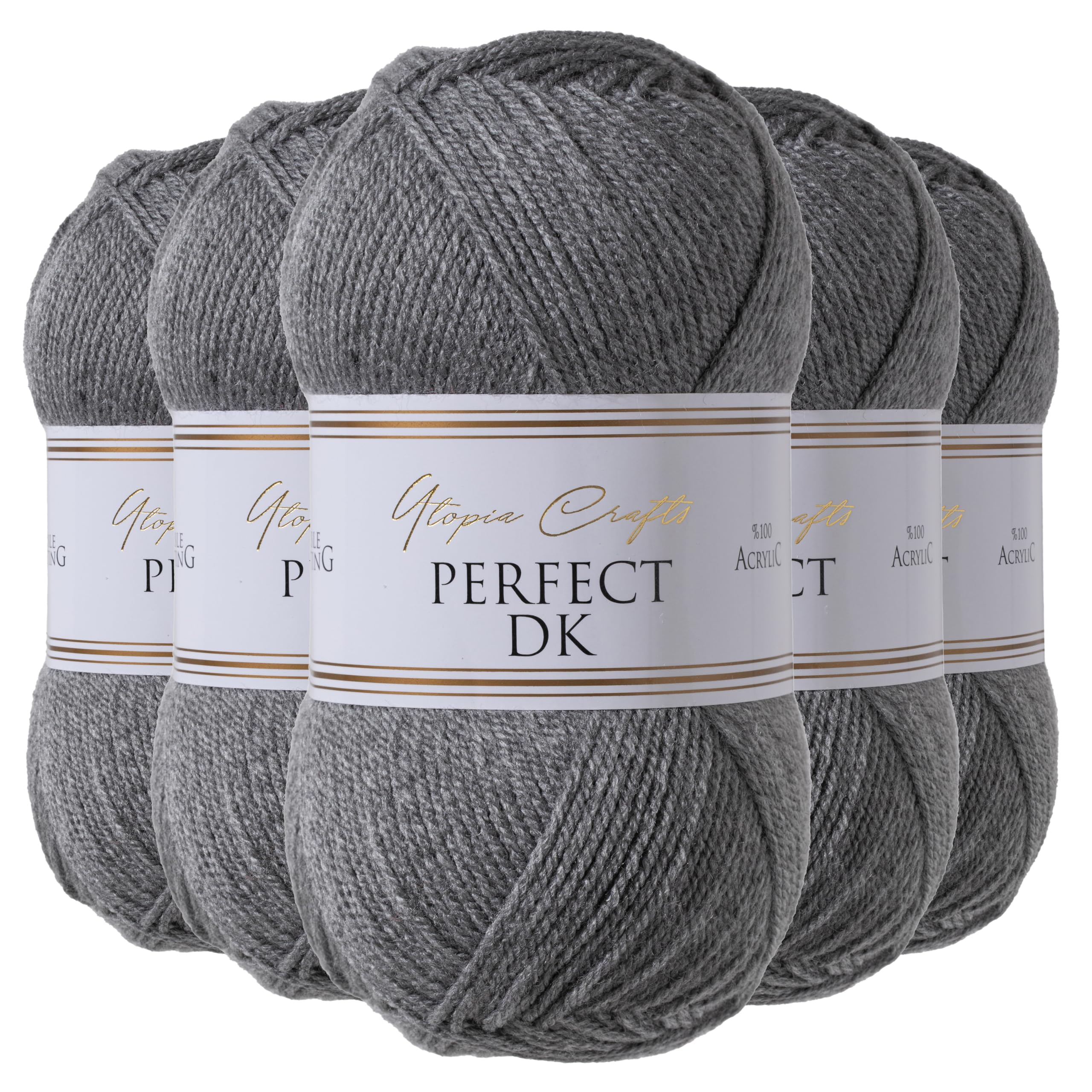 Hilo doble para tejer Utopia Crafts evita deshilachados lana gris jaspeado 5 ovillos de 100 g