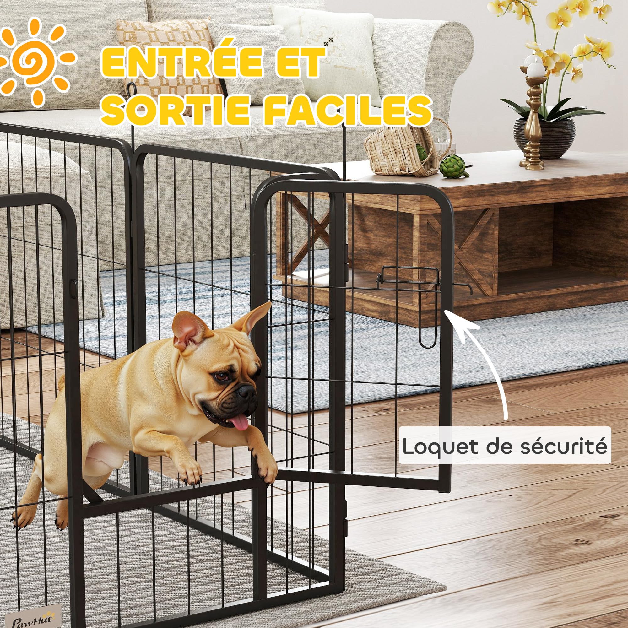 PawHut Parc pour Chien, enclos Chien 16 Panneaux modulable et Pliable, enclos Portable en Acier 60H cm avec 2 Portes, clôture pour Petits Chiens, intérieur et extérieur, Noir