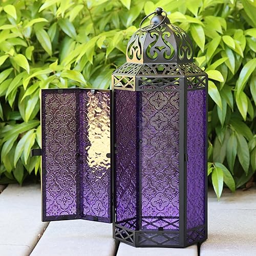 Miniatura 3 de VELA LANTERNS Farol portavelas decorativo de metal negro extra grande de 16 pulgadas para piso, interiorexterior, decoración del hogar, Halloween,