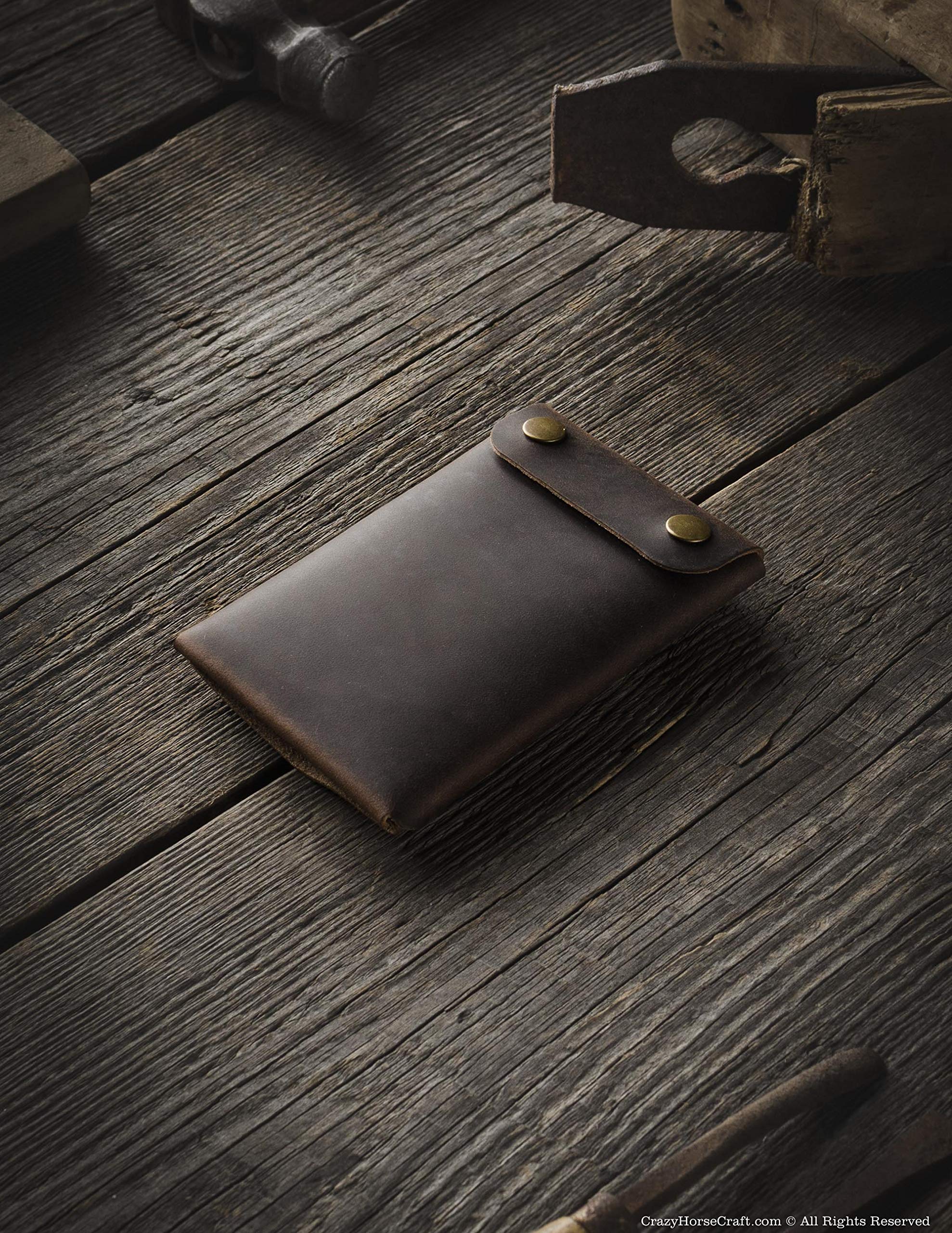 Minimalistischer Brieftasche Kartenhalter Italienisches Leder Wood Brown Geldfach Unikat Handgemacht