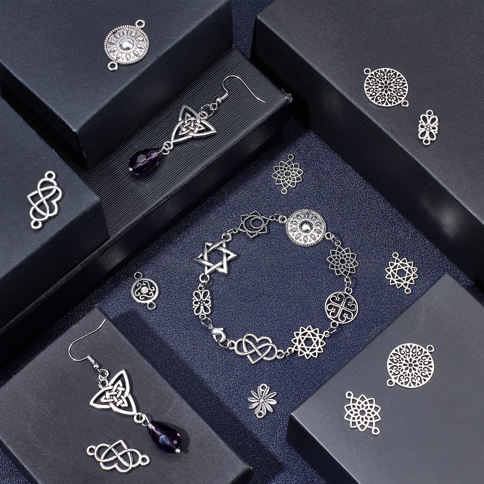 PH PandaHall 195pz Filigrana Connettori per Gioielli Fai Da Te 13 Stili Connettori Forma di Fiore in Tibetana Lega Argento Antico Ciondolo Charms per Creazione di Collana Bracciali Orecchini