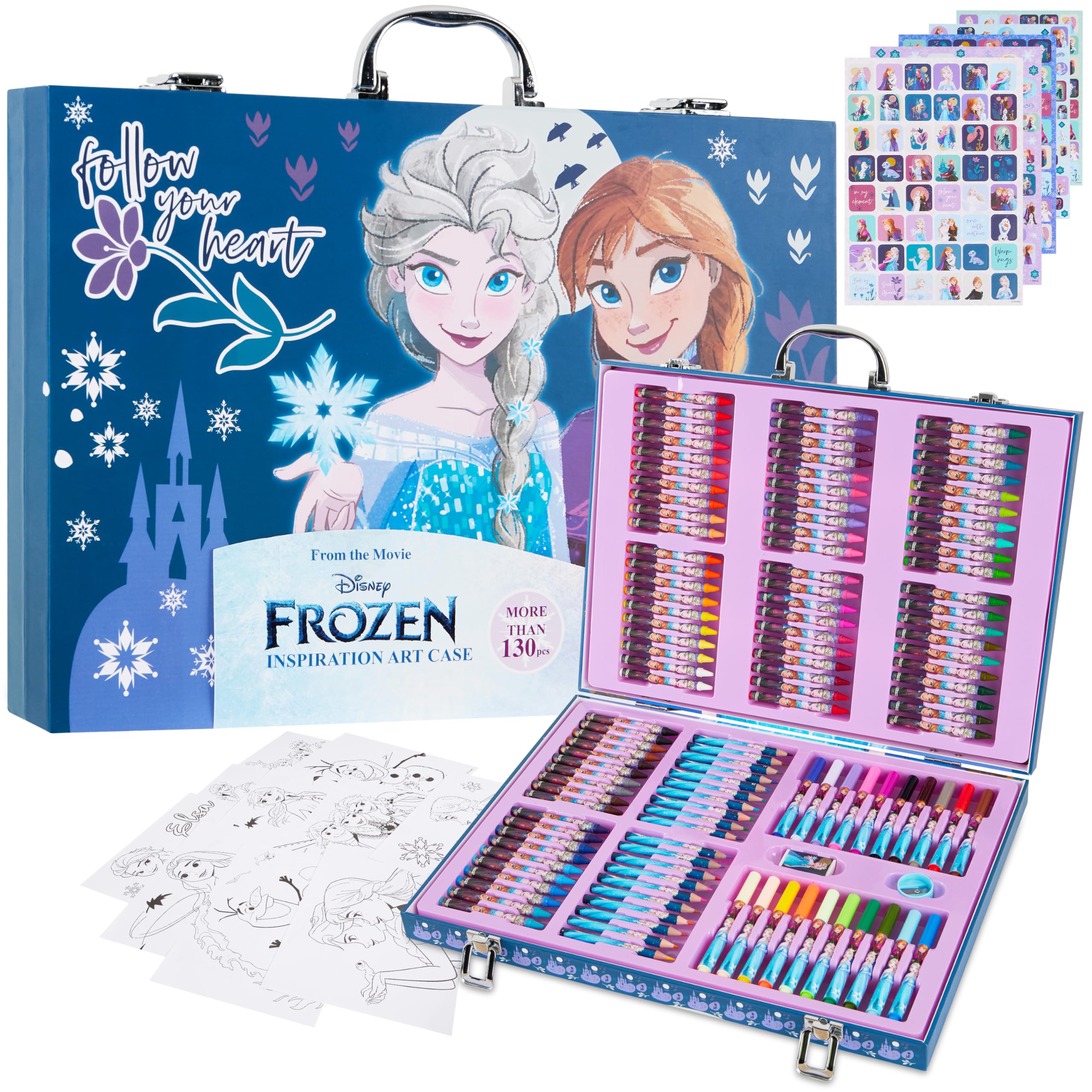 Disney Stitch Art Set for Kids 130+ Pieces Frozen Colouring Pencils Colouring Crayons Princess Art Supplies Stitch Gifts (Multi Frozen Set)