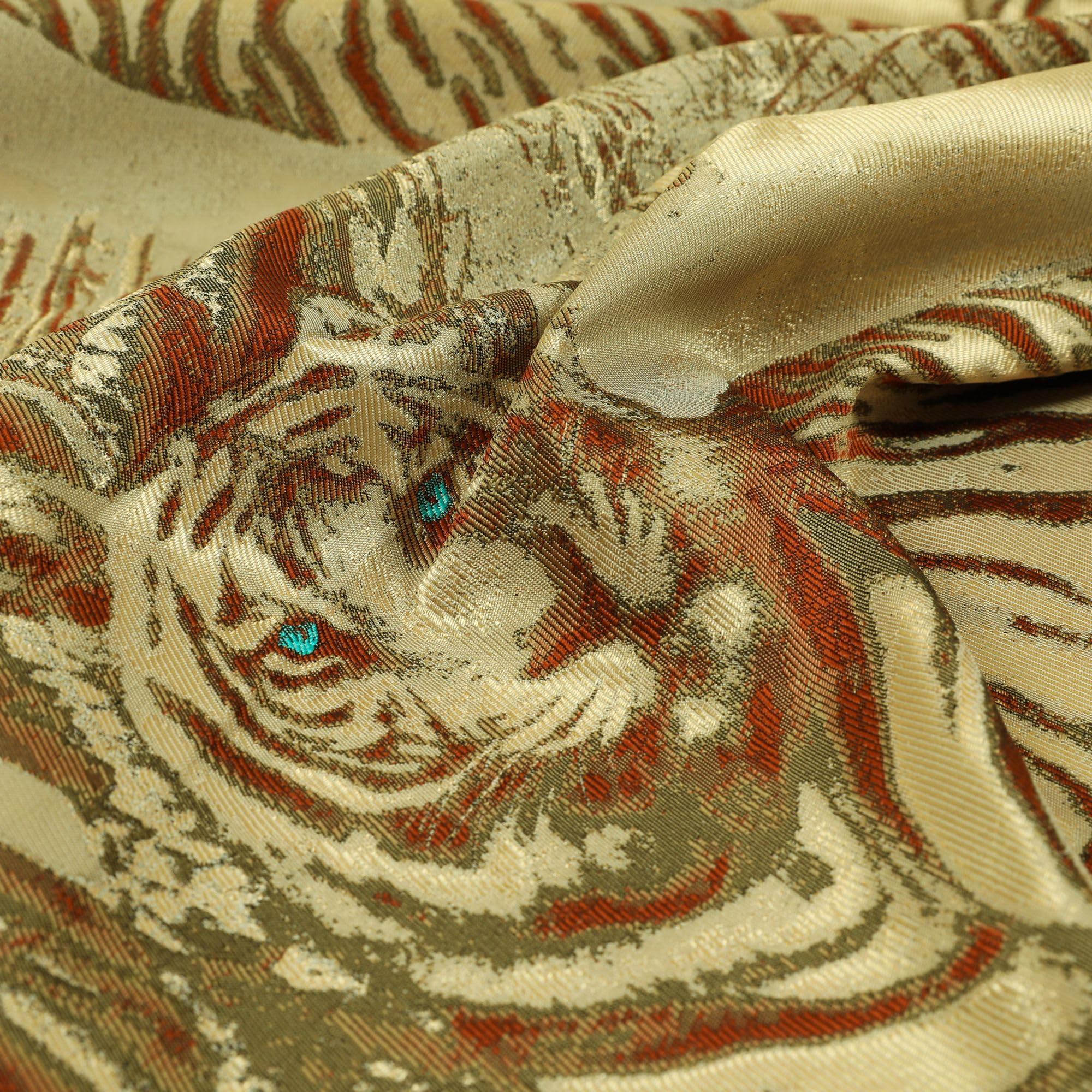 Redbrick Mill Fabrics Flame Retardant Brown Orange Chenille Furnishing Upholstery Fabric Blue Eye Tiger Animal Pattern (Per Pattern) โ image 1