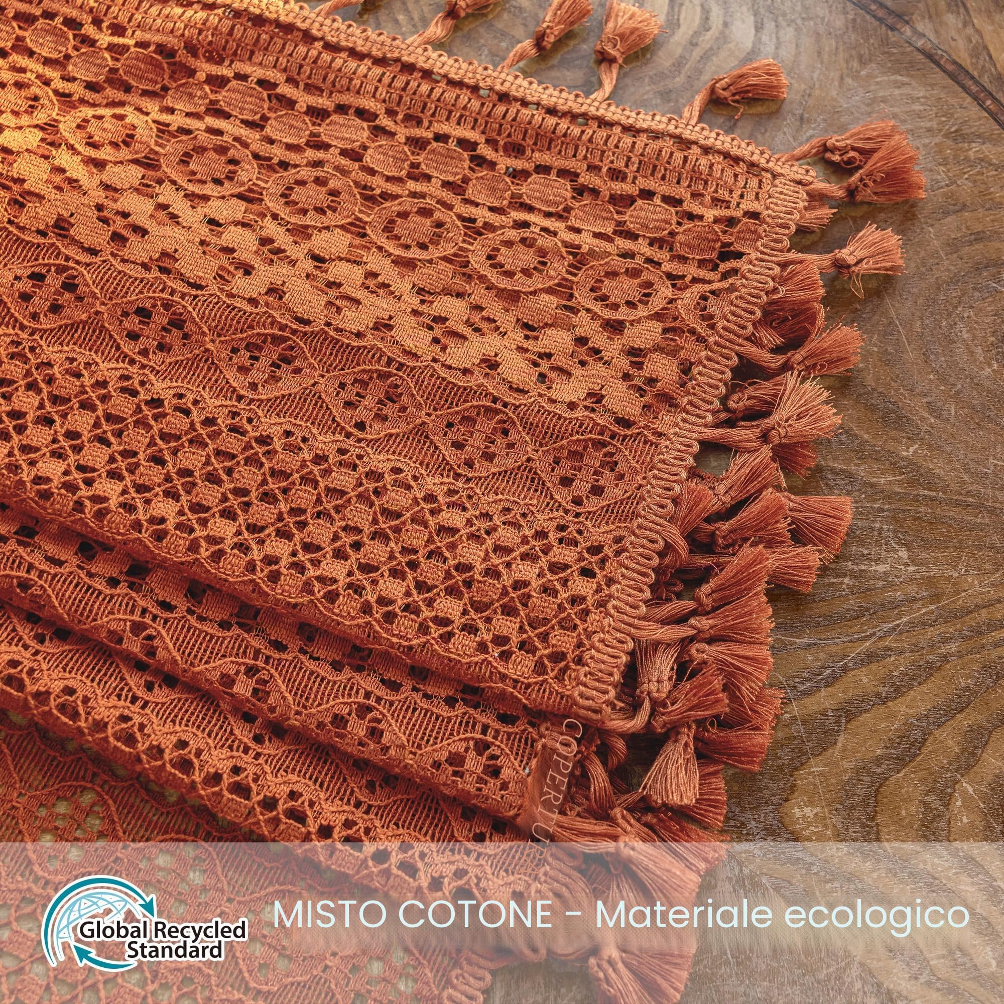 WAZZIO Tende trasparenti arancioni bruciate, lunghe 213 cm, con tasca per asta, in cotone all'uncinetto, stile bohémien, 2 pannelli, rustiche, color ruggine, filtrano la luce, color terracotta, tende