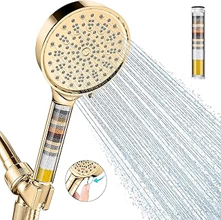 Cobbe Filtered Shower Head with Handheld, High Pressure 6 Spray Mode Showerhead with Filters, Water Softener Filters Beads for Hard Water - Remove Chlorine - Reduces Dry Itchy Skin, Egyptian Gold