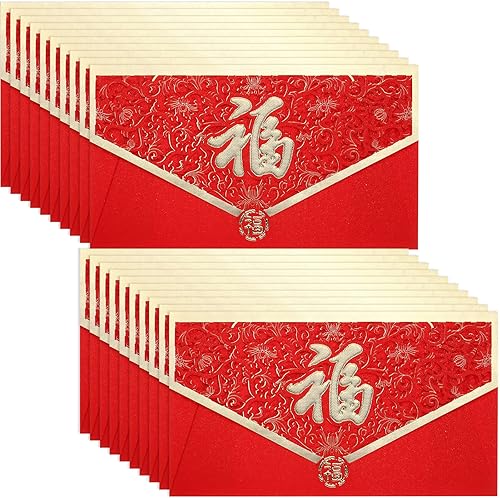 Zonon 20 sobres rojos para Año Nuevo Chino 2024 Festival de Primavera 2024, sobres rojos Hongbao, sobres de dinero de la suerte, paquete rojo para