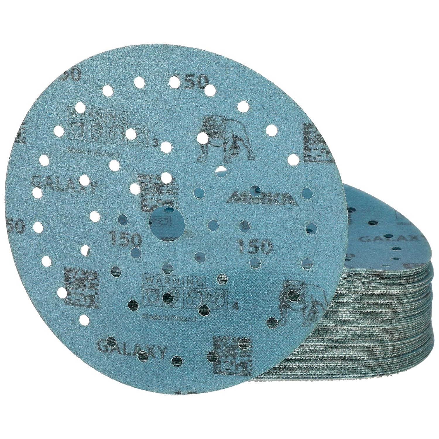 Mirka Galaxy Multifit Sandpaper 6 inch (150mm) - Grit 150, 50 Discs/Pack - Premium Abrasive for Epoxy Resin, Wood, Metal - Non-Clogging, Self-Sharpening Technology - Ideal for Power Sanders