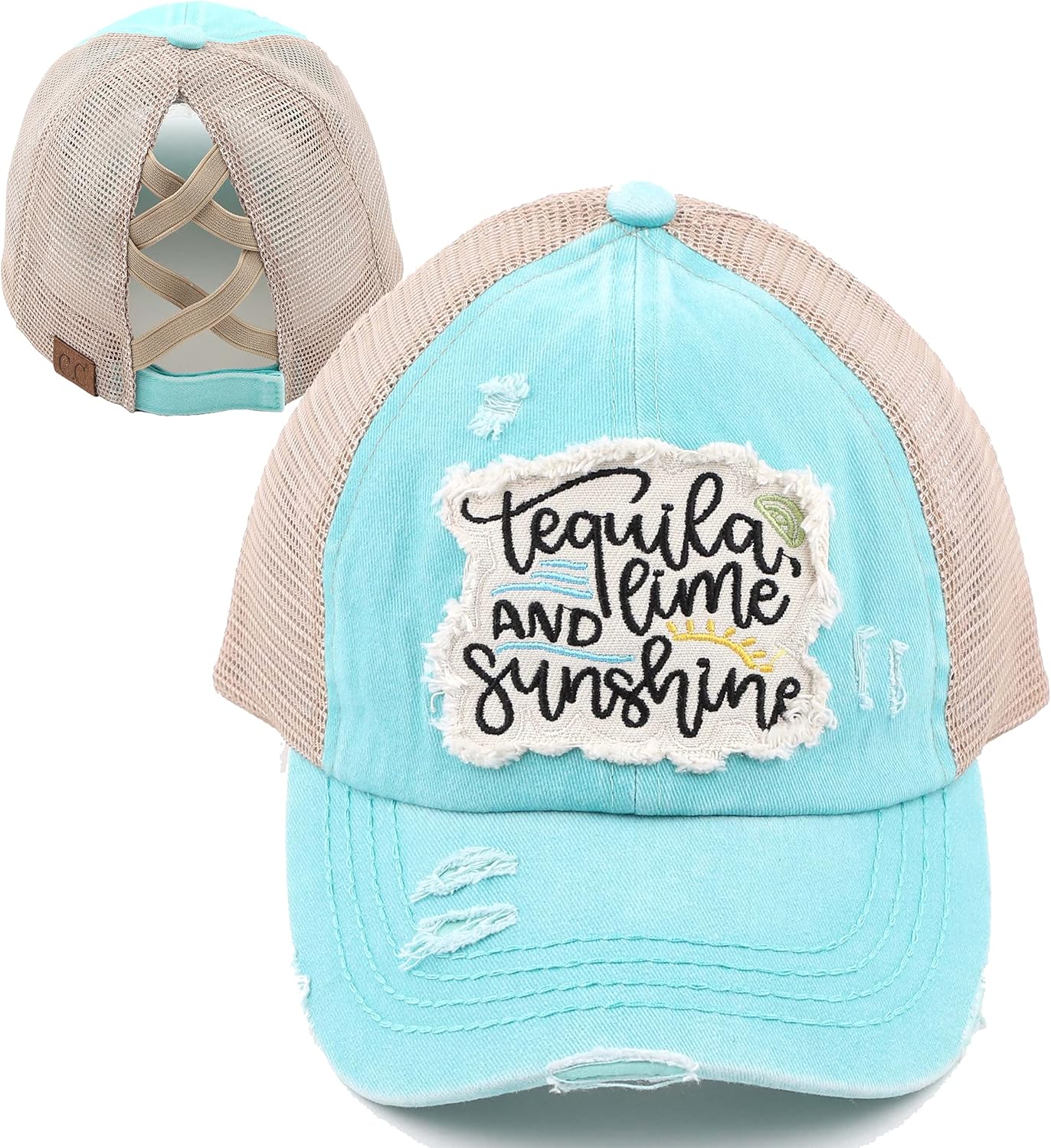 Funky Junque Ponytail Hats for Women - Funny Baseball Cap with Sayings, Criss Cross Back High Pony Adjustable Hat