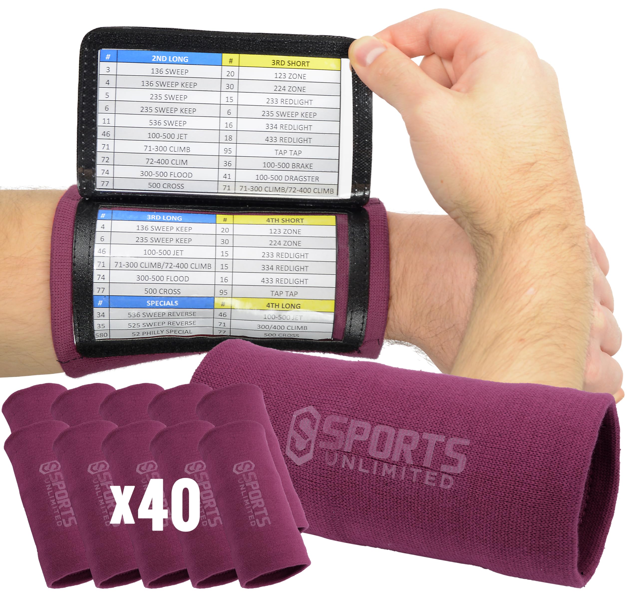Sports Unlimited Adult Triple Wrist Coach, Football Wristbands for Plays, Baseball Wristbands, QB Arm Bands