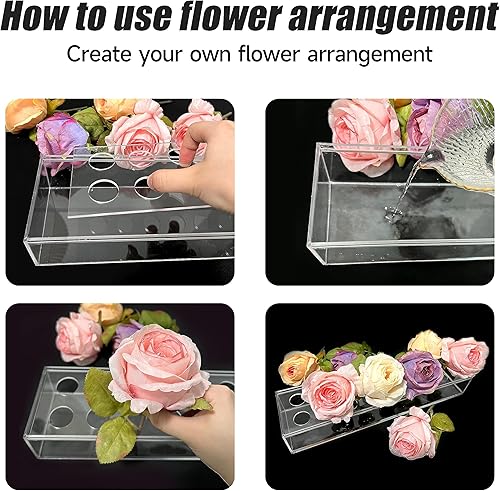 Miniatura 4 de Centro de mesa rectangular floral para mesa de comedor, florero de acrílico transparente, mesa de comedor moderna, arreglos florales, jarrón