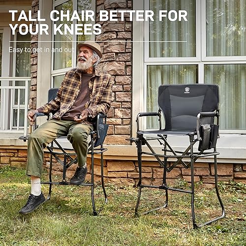 Miniatura 3 de EVER ADVANCED Silla de camping plegable portátil de 30.7 pulgadas de altura de asiento, silla de directores, taburete de bar plegable alto con mesa