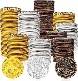 500 Pcs Pirate Coins Plastic Coins Replica Spanish Doubloons Kids Fake Play Coins for St. Patrick's Pirate Party Treasure Chest Board Games Tokens Toys Cosplay (Gold Silver Bronze, Round)