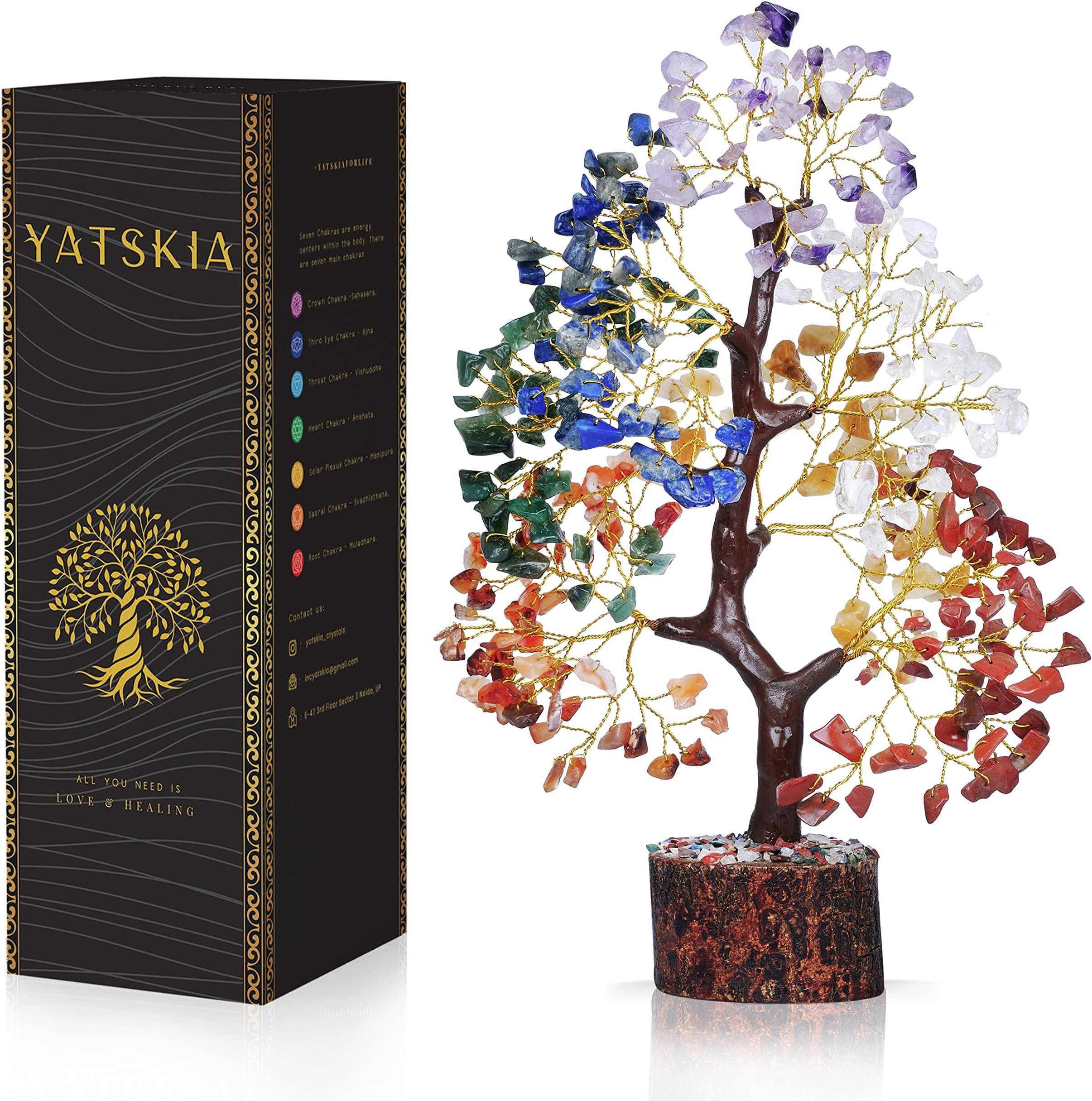 YATSKIA 7 Chakra Tree of Life, Crystals and Healing Stones, Birthday Gifts for Women - Crystal Tree for Positive Energy, Office Decoration, Gifts for Women, Birthday Gifts for Mom