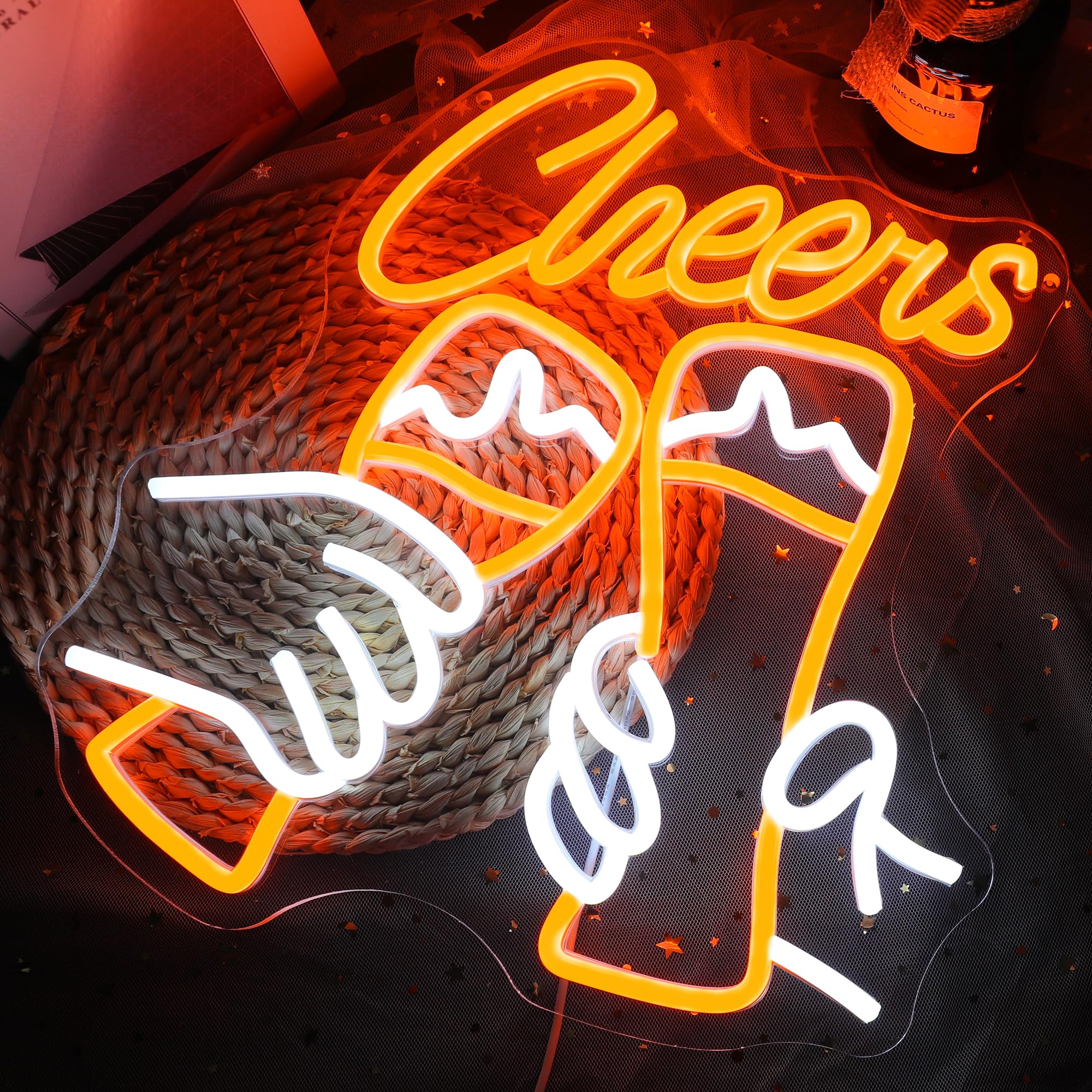 DWOOKE Cheers Neon Sign,Bar LED Signs for Wall Decor USB Powered Dimmable Beer Neon Lights Perfect Bar Accessories Decor for Home Pub Club Gaming Room Party - Image 2