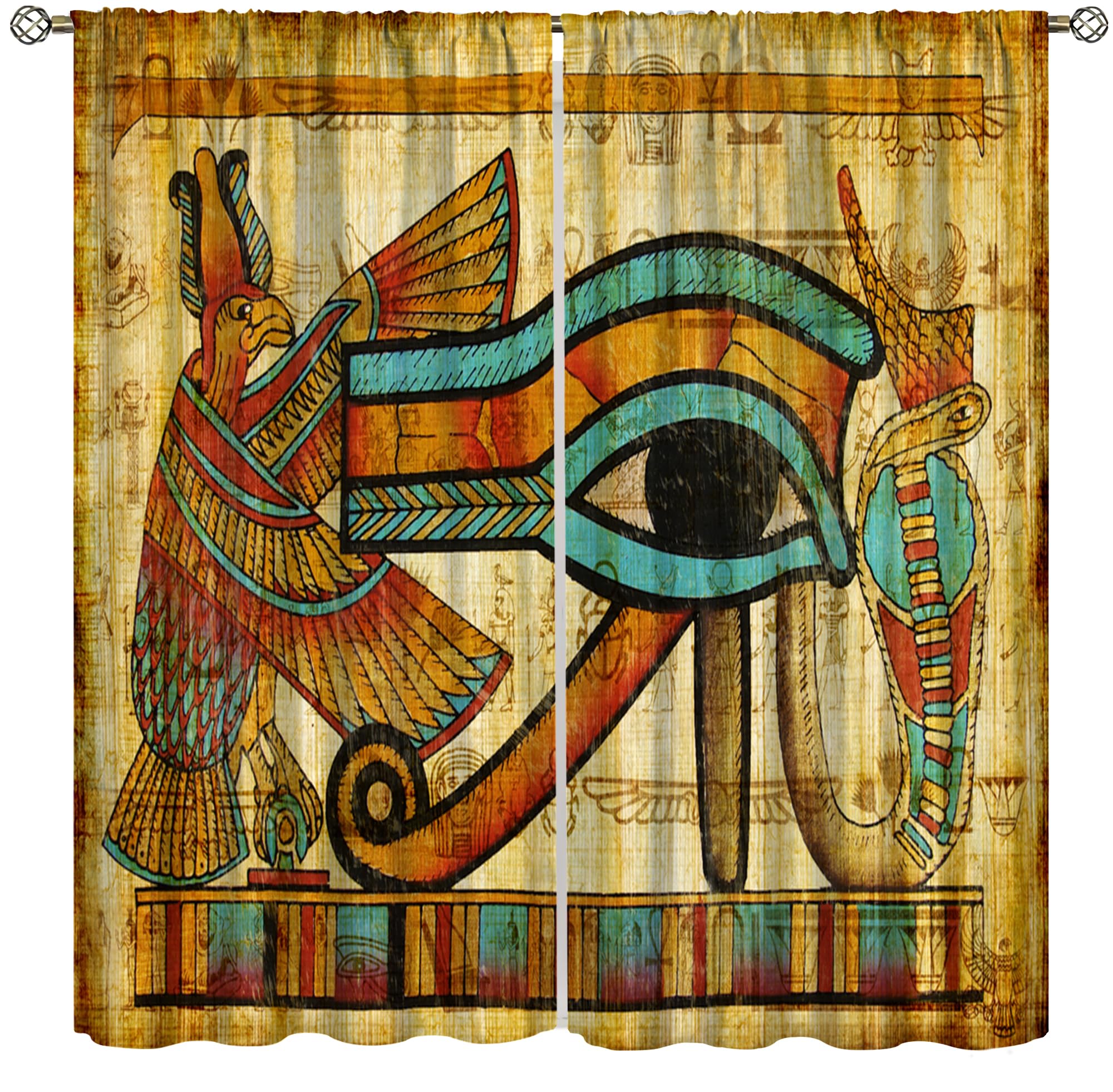 VUMIVI Mystical Egyptian Retro Blackout Curtains Abstract Hieroglyphic Patterns with Eagle & Snake Motifs, Ancient Cultural Decor Window Treatments