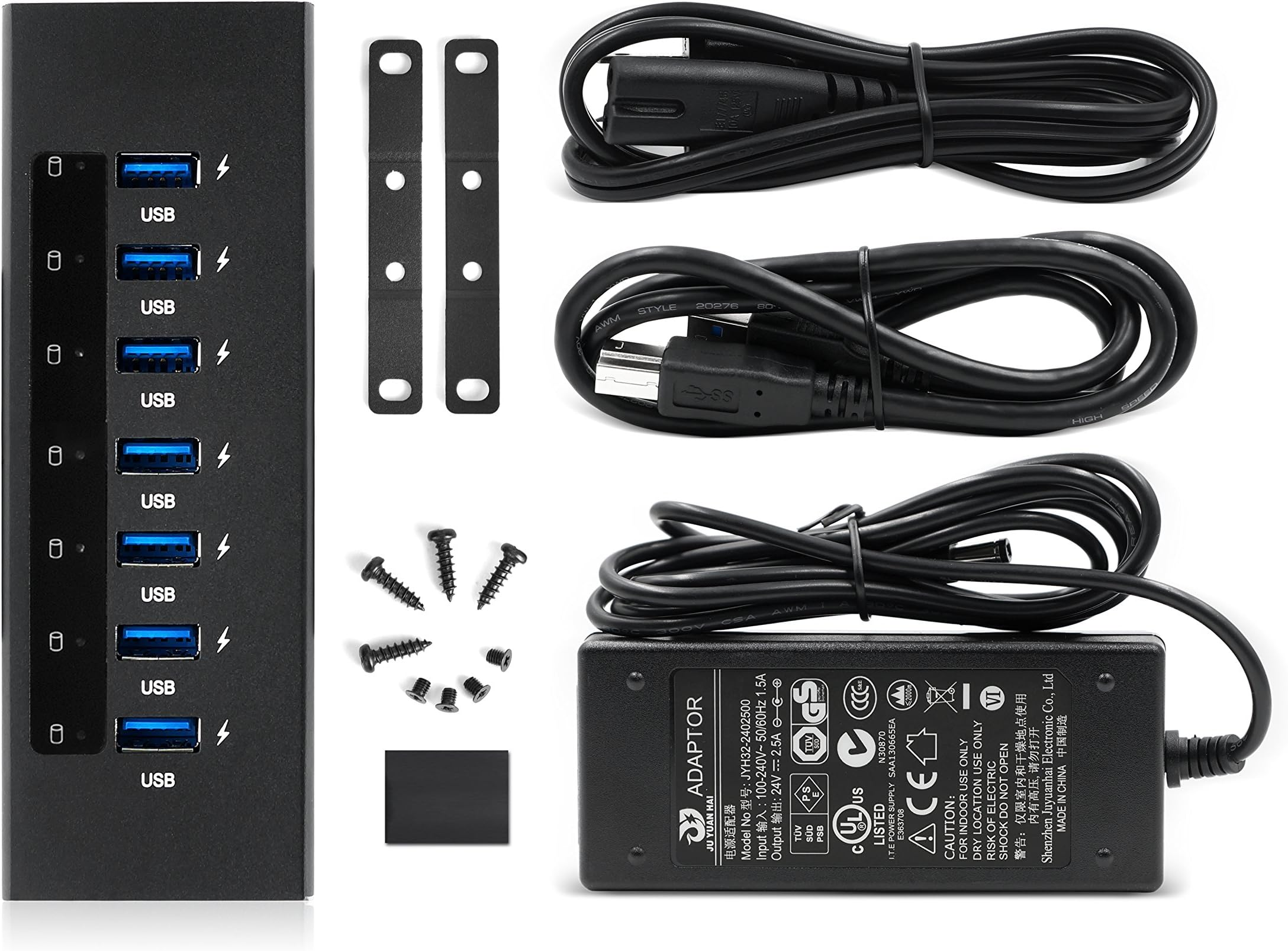 Elite 9 Port (7 Data 2 QC 3.0) 60W Powered Aluminum USB 3.1 Gen 1 Hub with FireCharge Technology