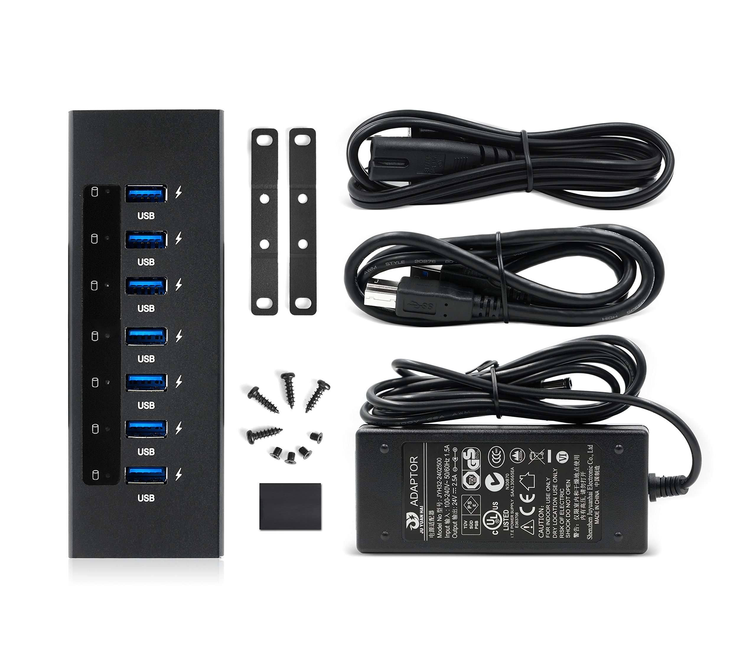 Elite 9 Port (7 Data 2 QC 3.0) 60W Powered Aluminum USB 3.1 Gen 1 Hub with FireCharge Technology