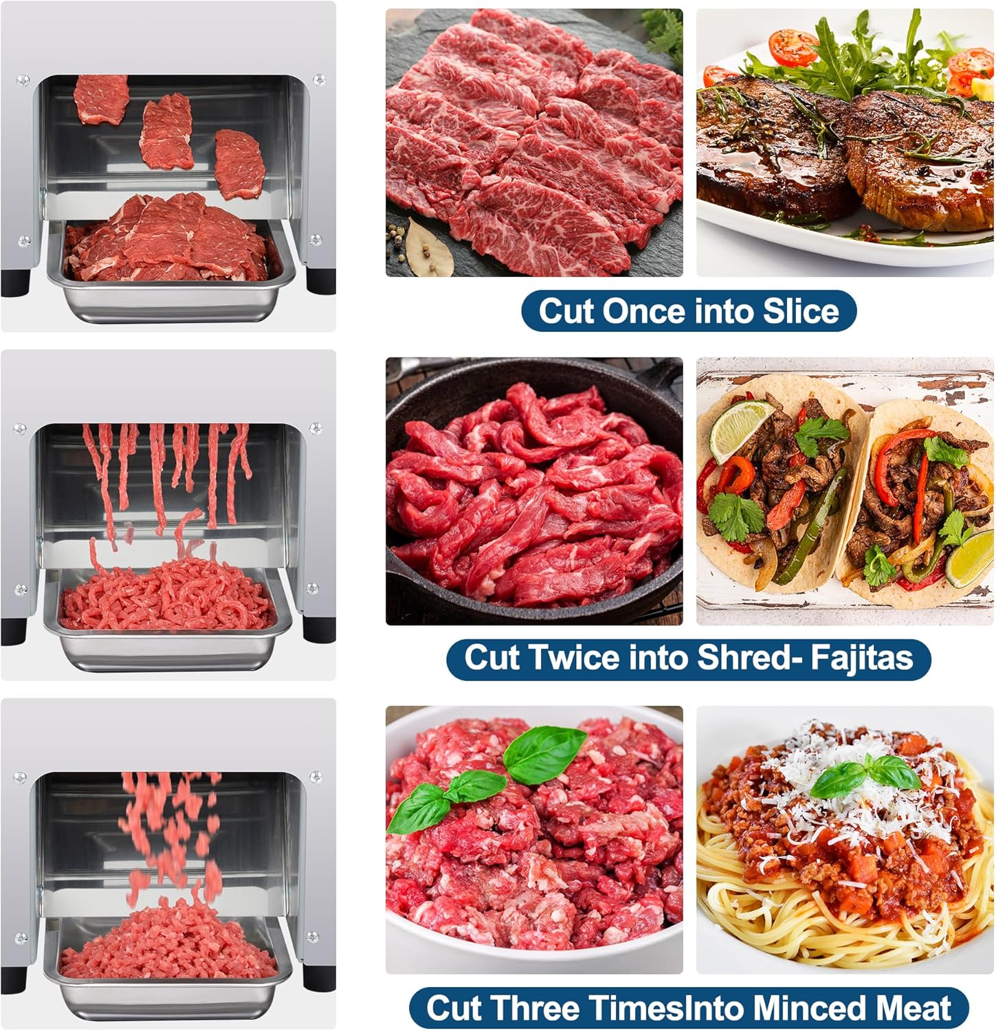 Meat Cutter Machine,850W Meat Slicer,Commercial 5mm Electric Meat Slicer Shredded Cutting Machine, Stainless Steel 330lb/h,Meat Cutter with Detachable Blade for Boneless Pork Chicken Fish.