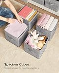 SONGMICS Storage Cubes, 28 cm Non-Woven Fabric Bins with Double Handles, Set of 6, Closet Organizers for Shelves, Foldable, for Clothes, Dove Gray UROB26LG