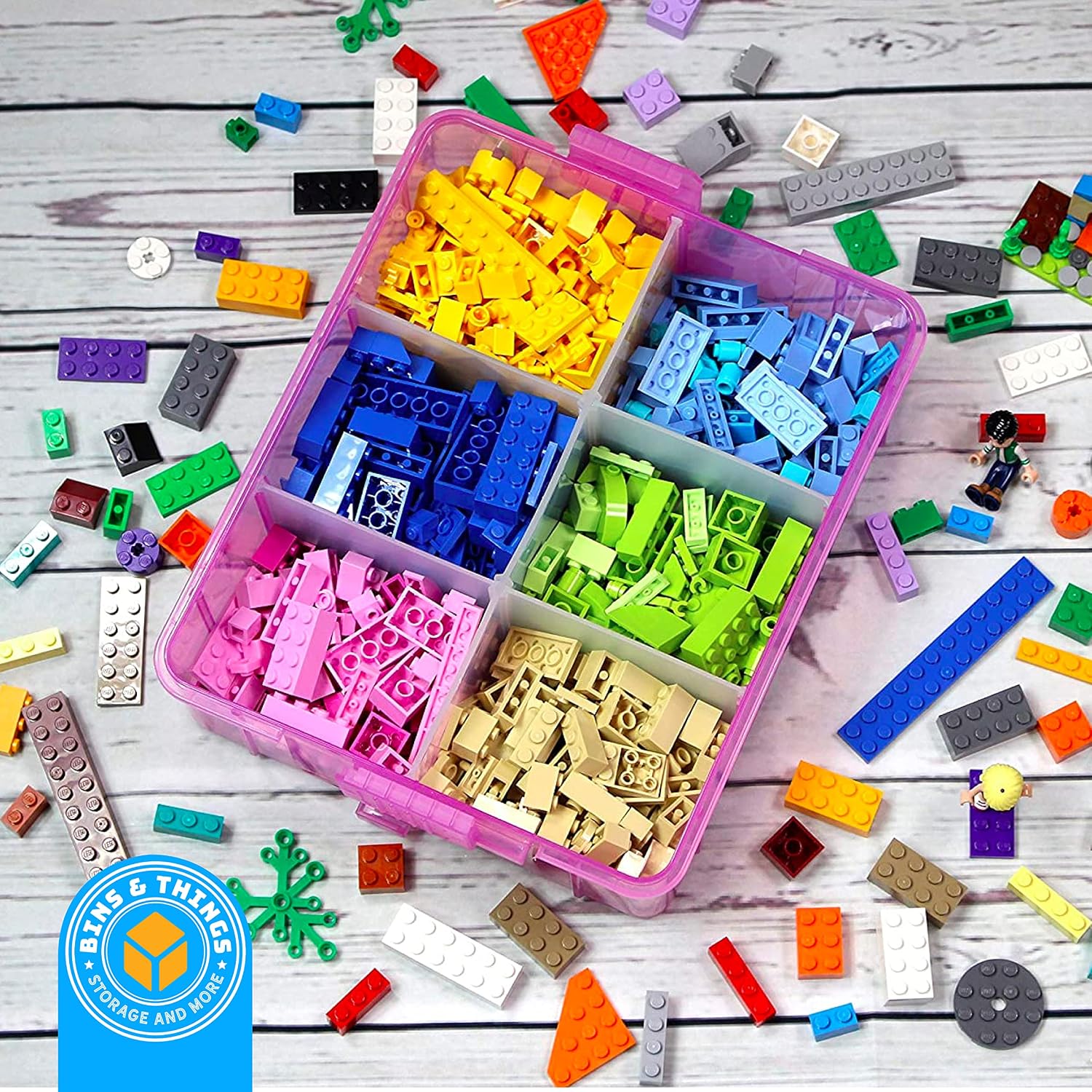 Bins & Things Stackable Storage Container with 30 Adjustable Compartments - Craft Storage/Craft Organizers and Storage - Bead Organizer Box/Art Supply Organizer - Lego Storage & Barbie Organizer