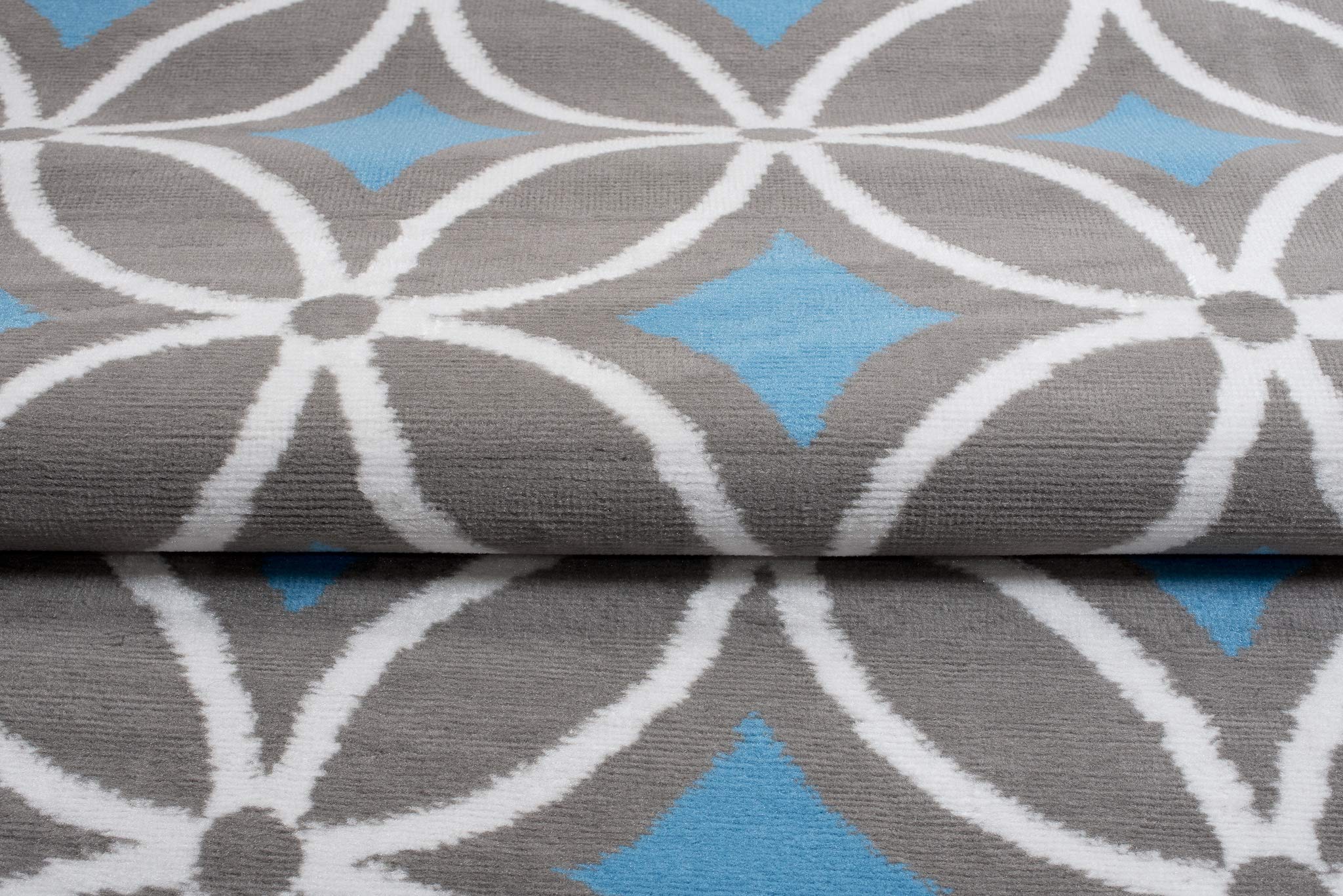Carpeto Grand Tapis Salon 180x250cm Anthracite Bleu Géométrique Doux Gris