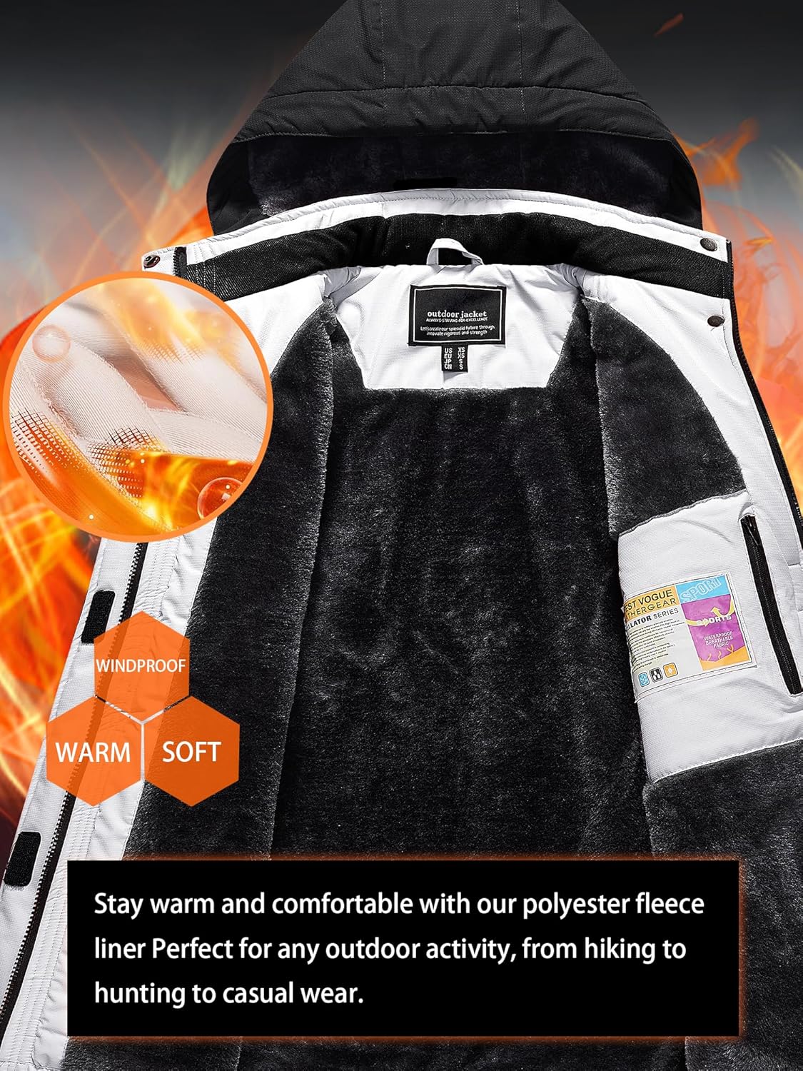 TACVASEN Women's Winter Jacket Waterproof Ski Jackets Snow Coat Warm Fleece Rain Jacket with Hood Windbreaker - Image 4