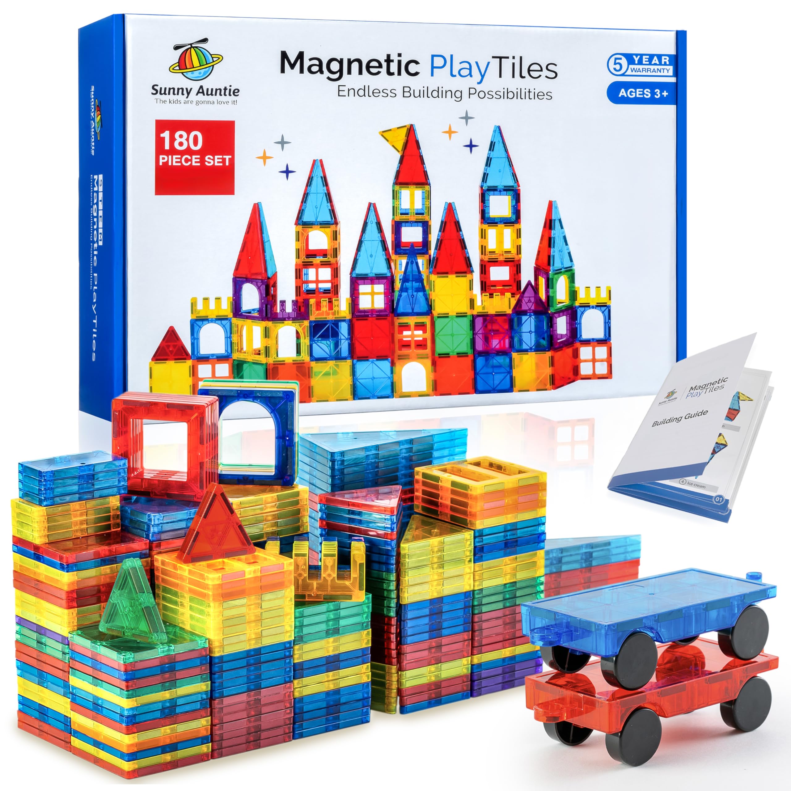 Magnetic Tiles 180 PCS (XL SET), Magnetic Tiles for Kids, Toy for 3 4 5 6 7 8 Year Old Boys & Girls, Large Building Set, Great Gift for Kids Aged 3-8,