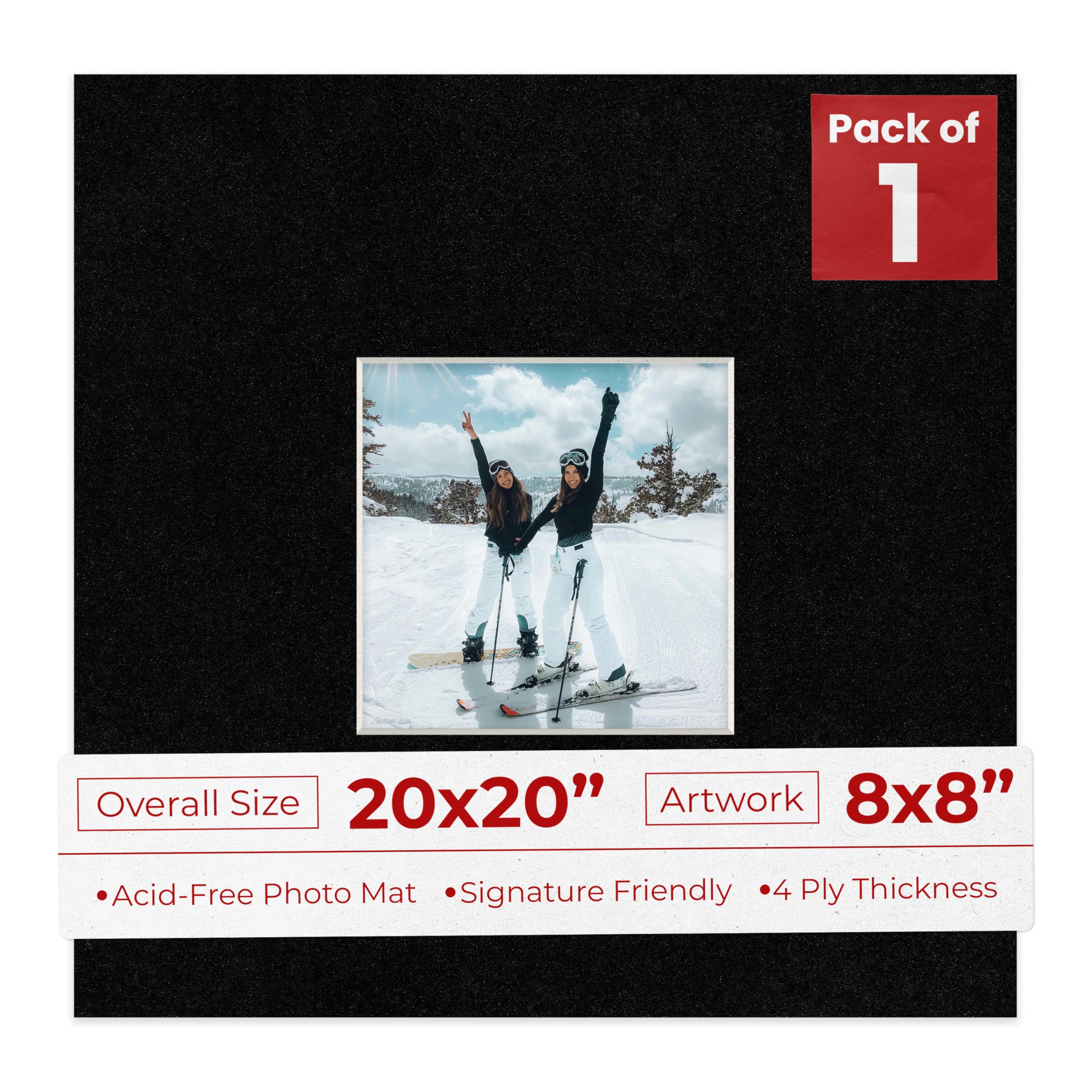 20x20 Mat Bevel Cut for 8x8 Photos - Acid Free Black with Black Core Precut Matboard - For Pictures, Photos, Framing - 4-ply Thickness-image-11