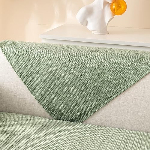 Miniatura 6 de OKYUK Funda de sofá de felpilla suave antideslizante para sofá seccional, funda para sofá, funda de sofá a rayas con textura, lavable, protector de