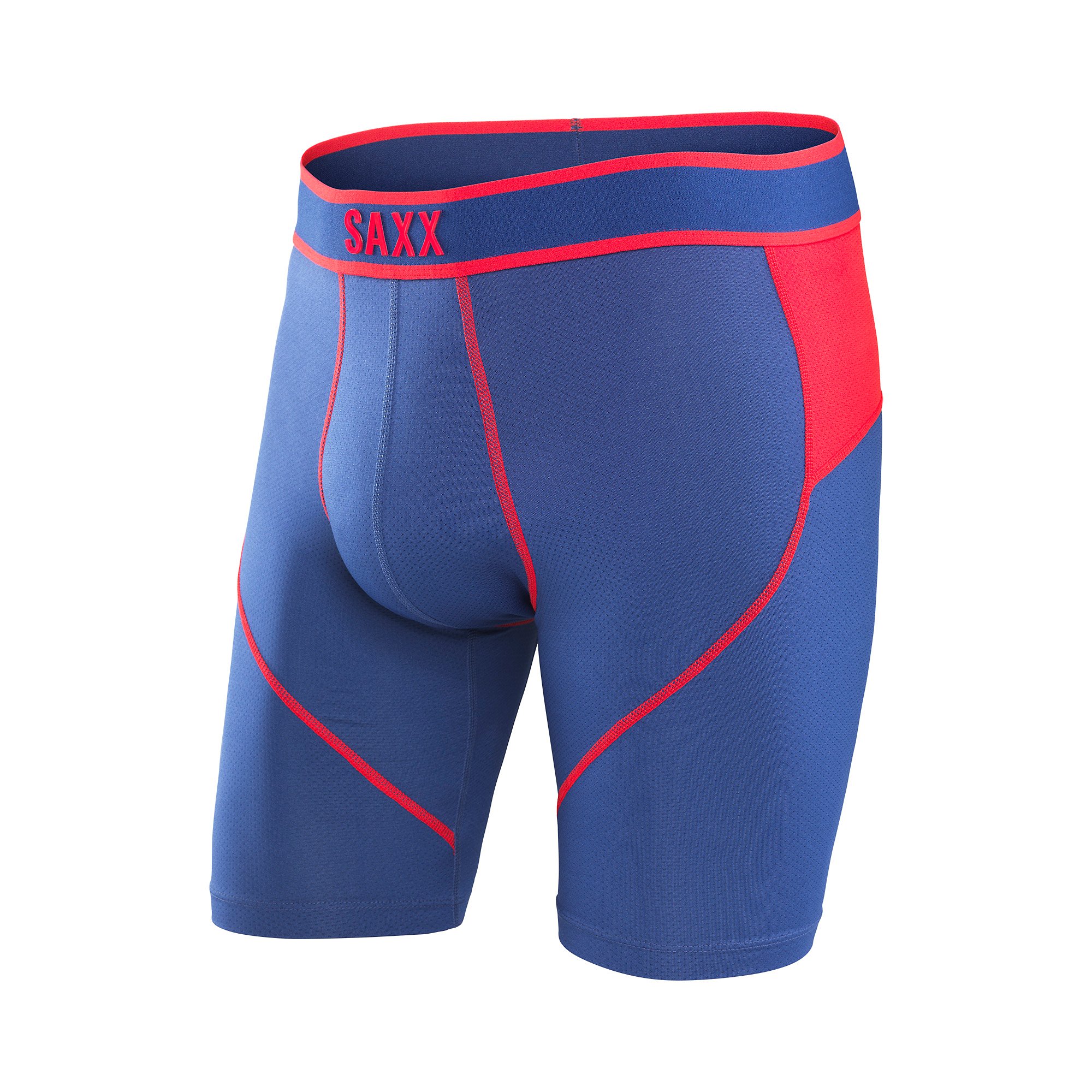 Saxx Underwear Mens Kinetic Long Leg Bright Navy Red Boxer