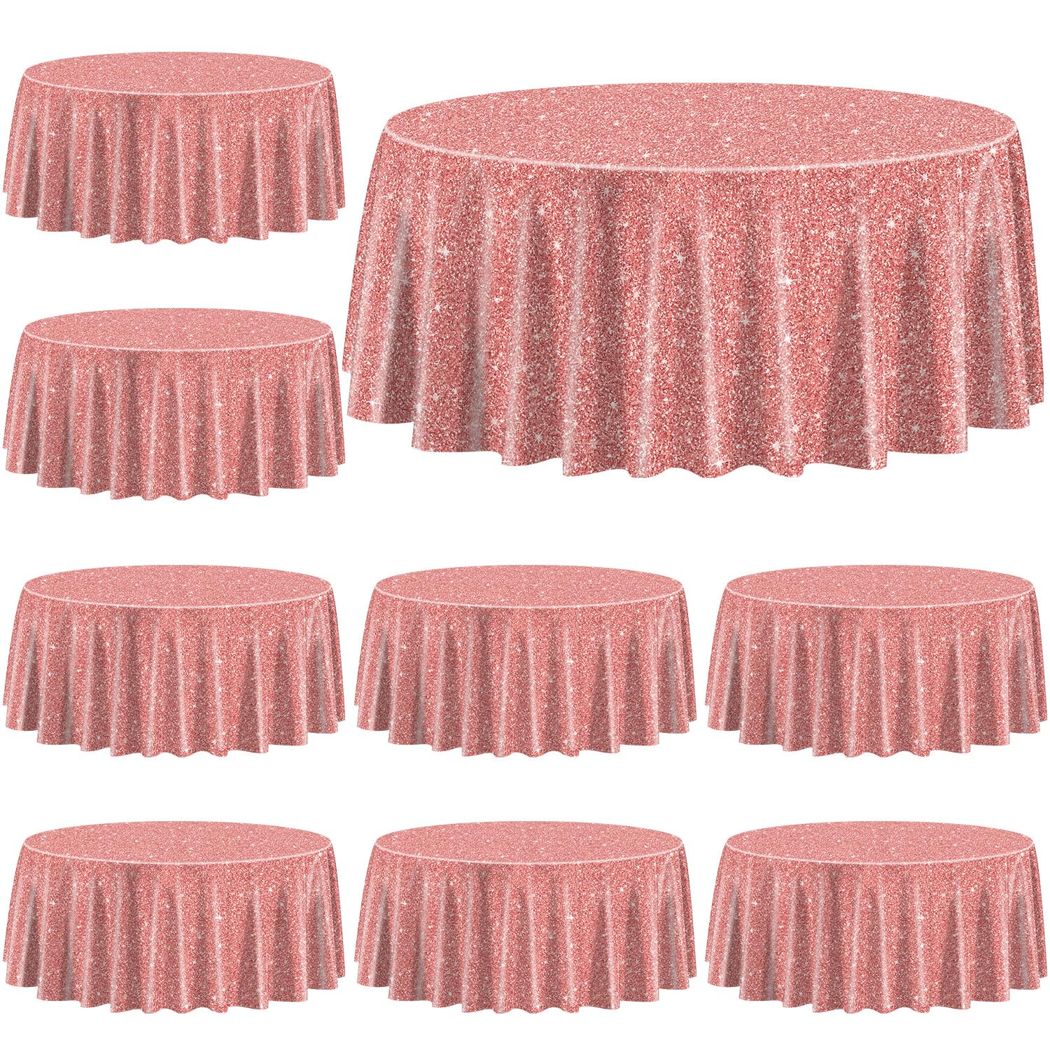 9 Pack Pink Rose Gold Tablecloths for Round Table, 220x220cm Rose Gold Sequin Printed Round Table Cover, Rose Gold Glitter Party Decorations for Girls Birthday Wedding Graduation Princess Party