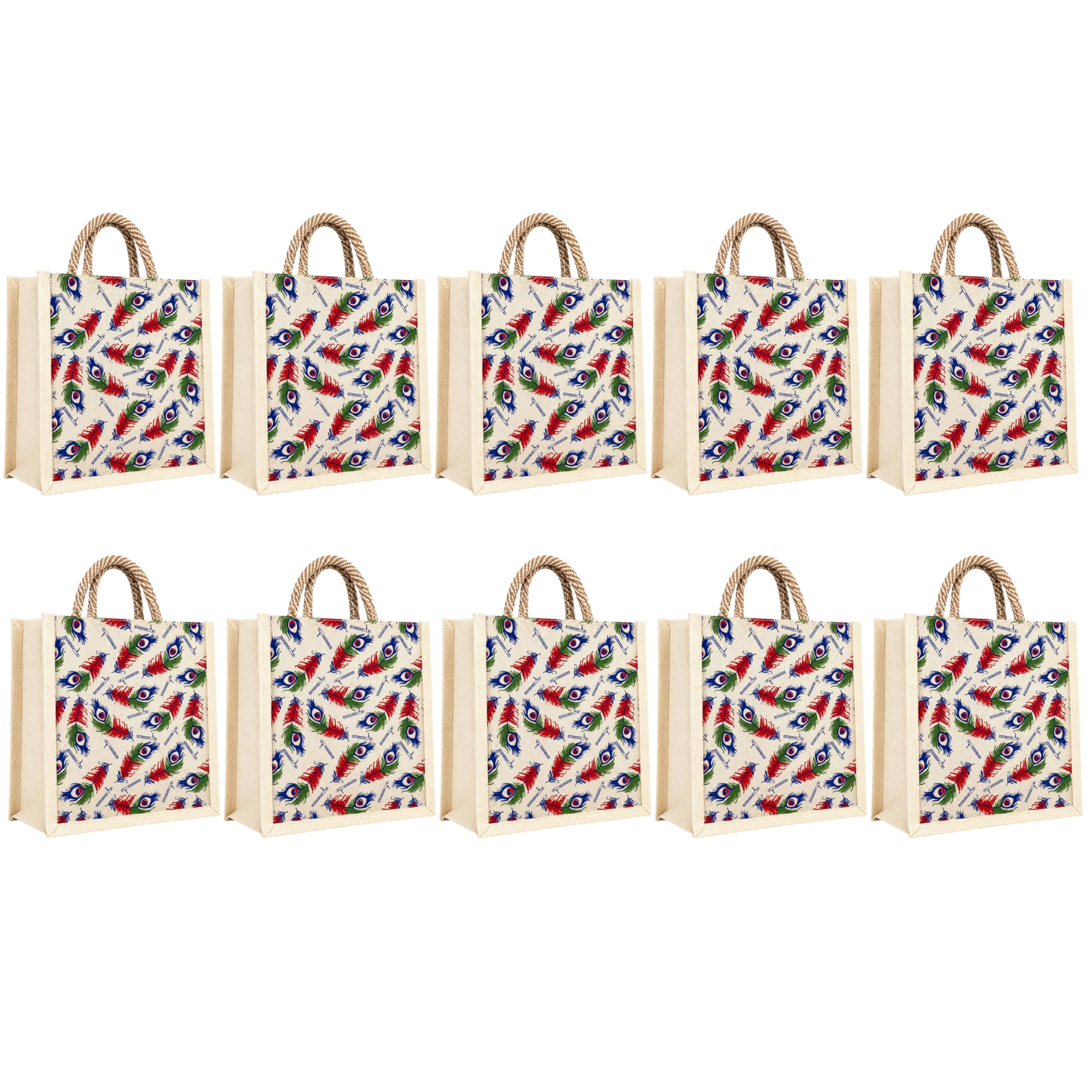 cantainoo Canvas Return Gift Bags for Wedding, Birthday & Festive Functions | Reusable Canvas Tote Bags with Handles(Pack of 10) (Royal Feathered Canvas - Velcro_lace)
