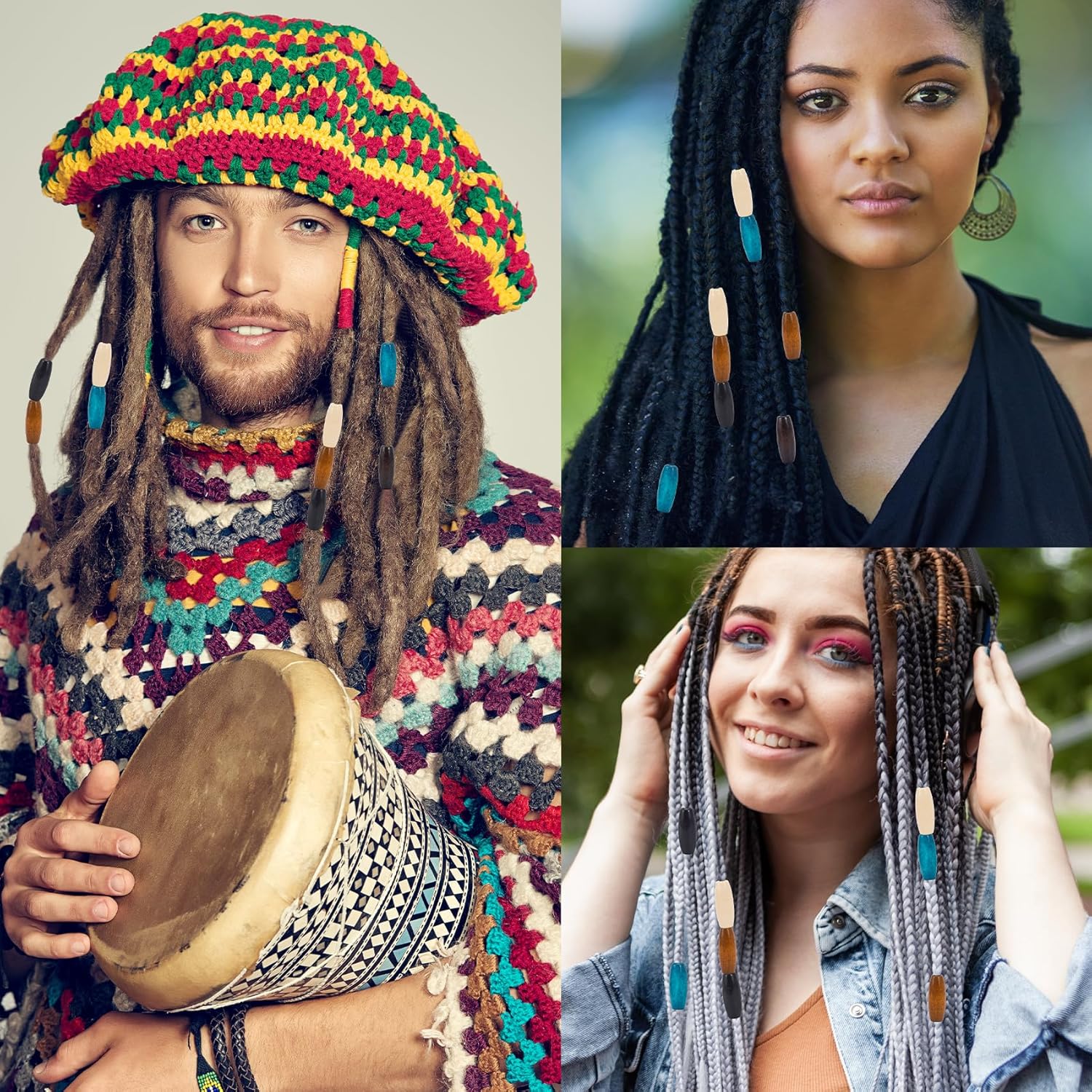 50pcs Wooden Beads for Crafts, Oval Large Hole Natural Wood Hair Beads, Colorful Wooden Spacer for Necklace Bracelet DIY Craft Handmade Decor- 5 Colors - Image 6