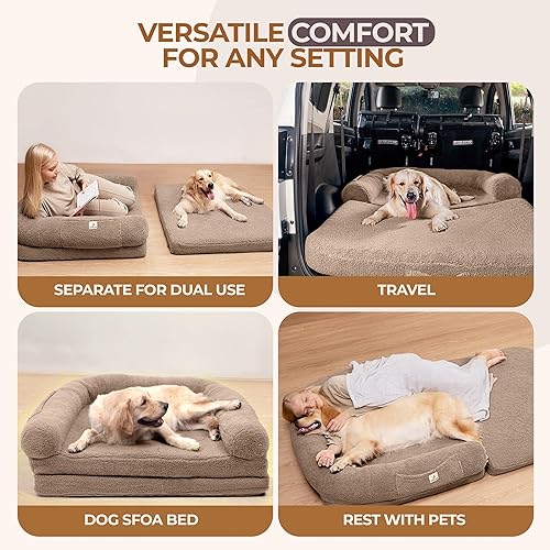Miniatura 2 de Cama para perro humano 2 en 1 plegable para adultos, impermeable, espuma ortopédica, funda de sherpa lavable a máquina, base antideslizante, cama