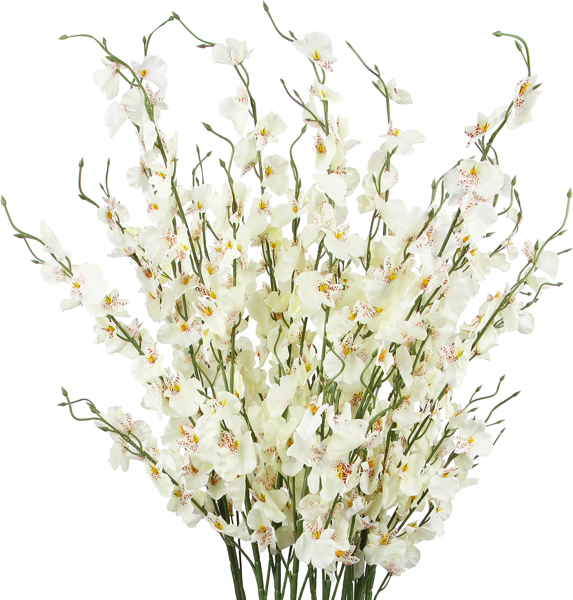 Orchids Artificial Flowers, 10 Bunches Fake Silk Flowers for Decoration, Long Stem Artificial Flowers for Tall Vase Home Decor Indoor - White