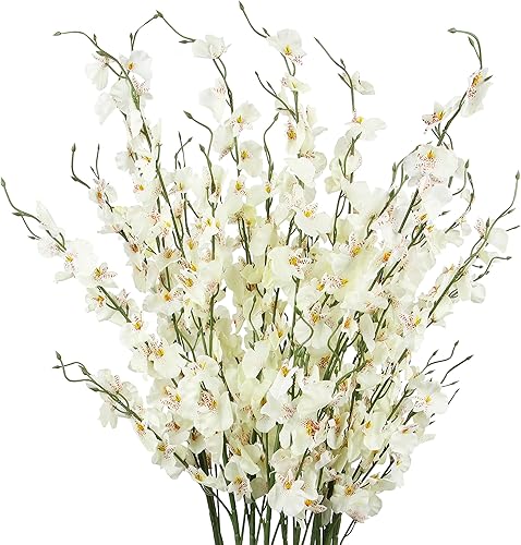 TYEERDEC Flores artificiales de orquídeas 10 racimos de flores de seda falsas para decoración flores artificiales de tallo largo para jarrón alto