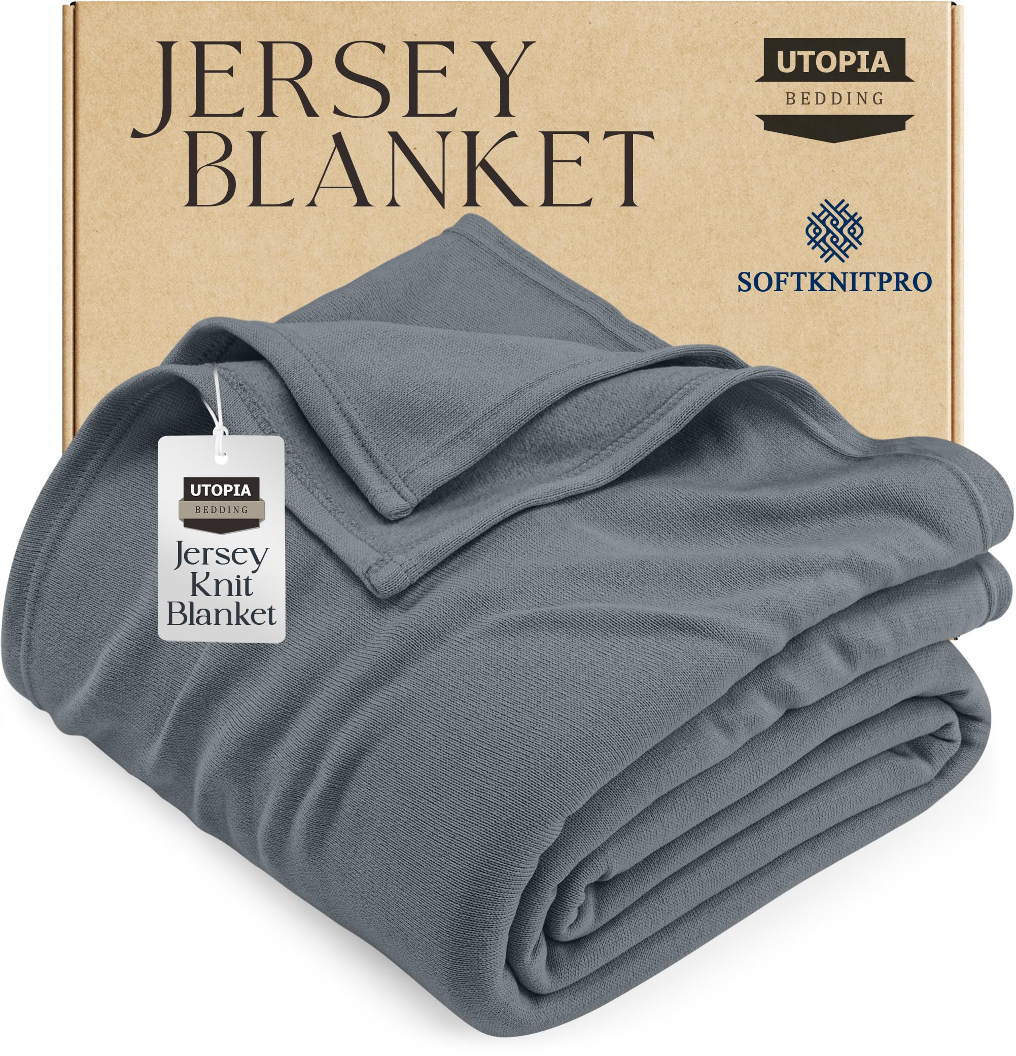 Utopia Bedding Knit Blanket Twin Size (90x66 Inches, Grey) Soft Lightweight Jersey Breathable Sweatshirt Blanket for Bed,Couch & Sofa