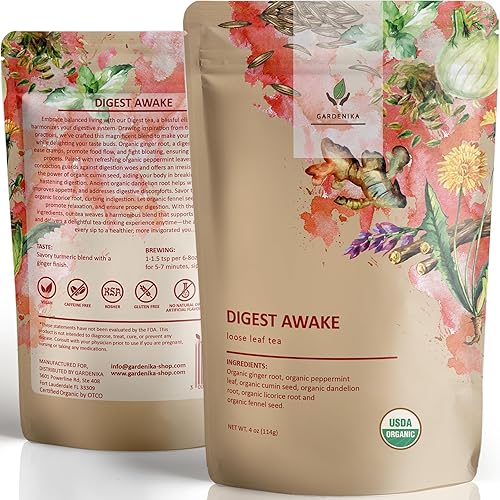 Miniatura 1 de Gardenika Digest Té de hojas sueltas  Hojas sin cafeína de hierbas  Mezcla orgánica natural de salud y bienestar  Raíz de diente de león, jengibre,