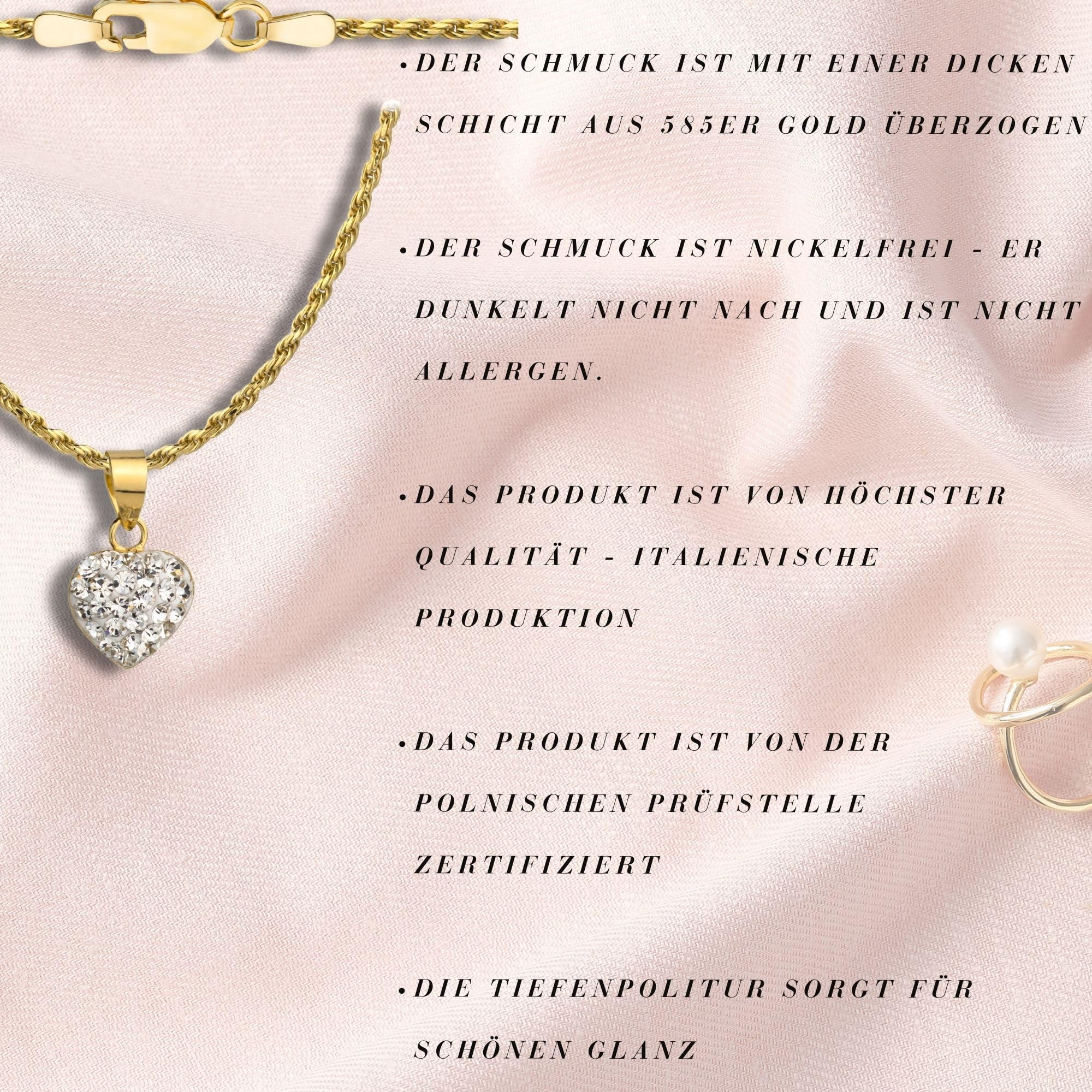 Cadena de oro para mujer con corazón 585/925, collar para mujer, cadena de amor, regalo para novia, cadena de oro 585 con plata 925, corazón con circonitas