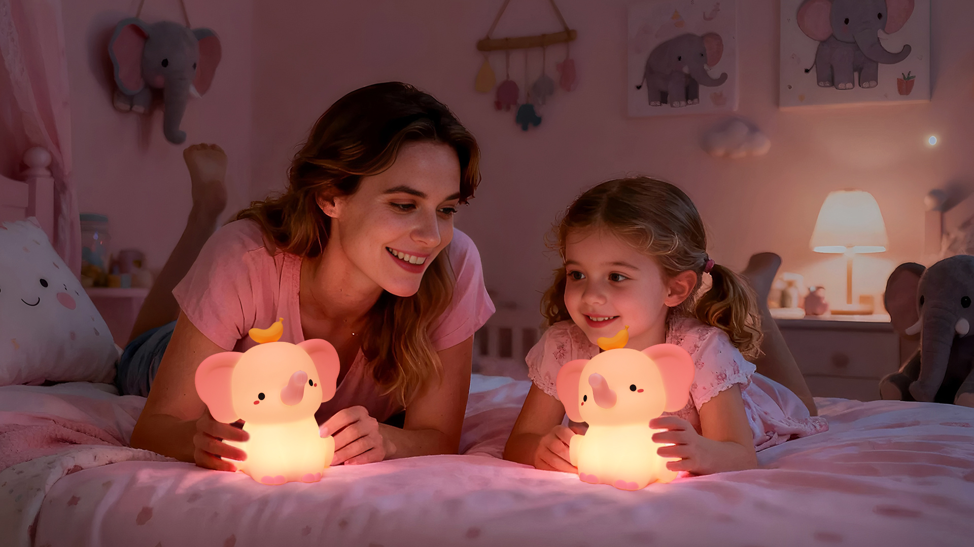 Image of OkiyiD Pink Elephant Lamp, Cute Silicone Night Light, Dimmable Animal Nursery Night Lights Bedside Touch Lamp, Elephant Gifts for Bedroom Decor