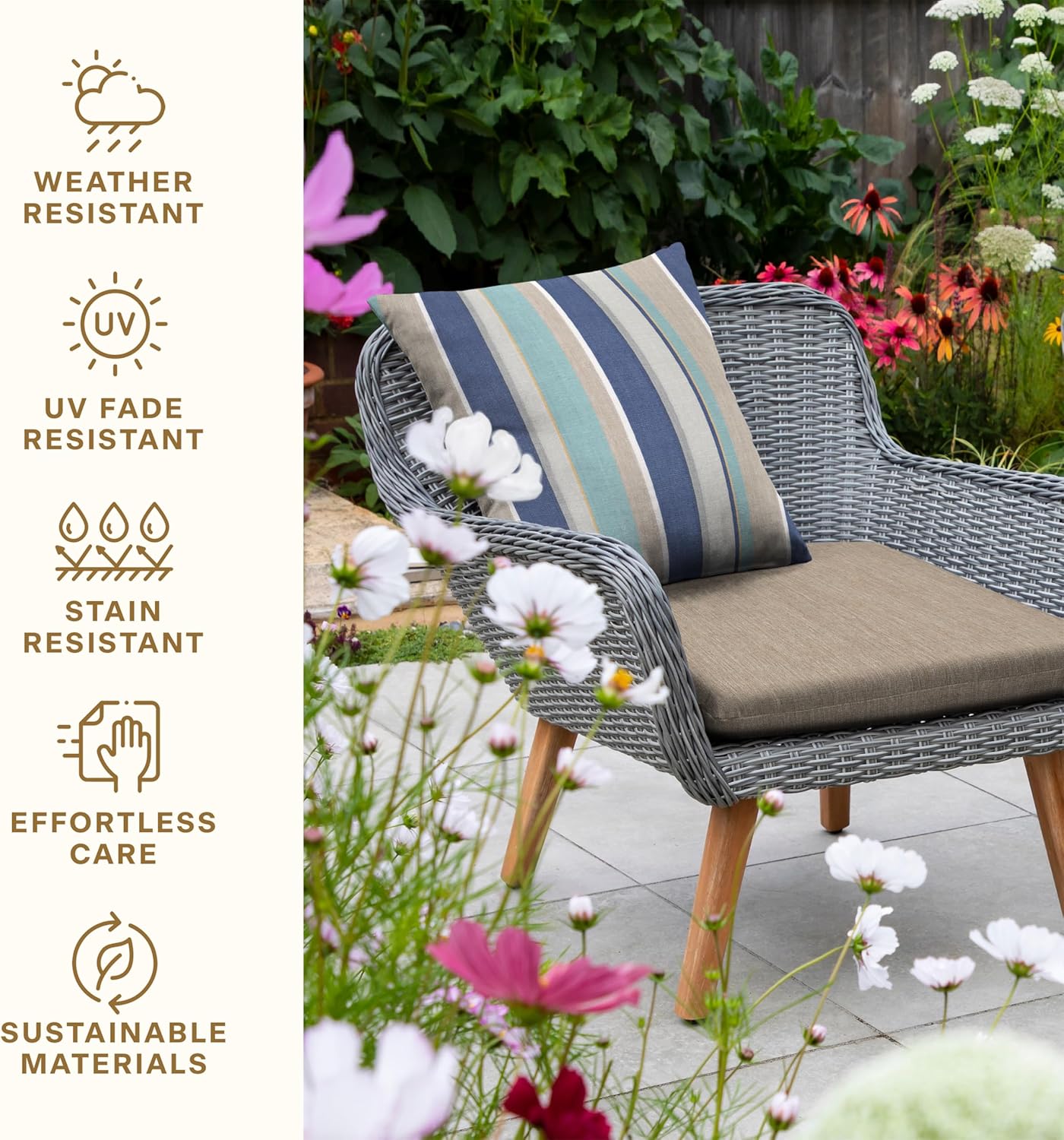Honeycomb Indoor/Outdoor Set of 2 Seat Pads for Dining Chairs & Patio Furniture, Water & Fade Resistant, 18 x 17.5, Heritage Textured Solid Birch Tan