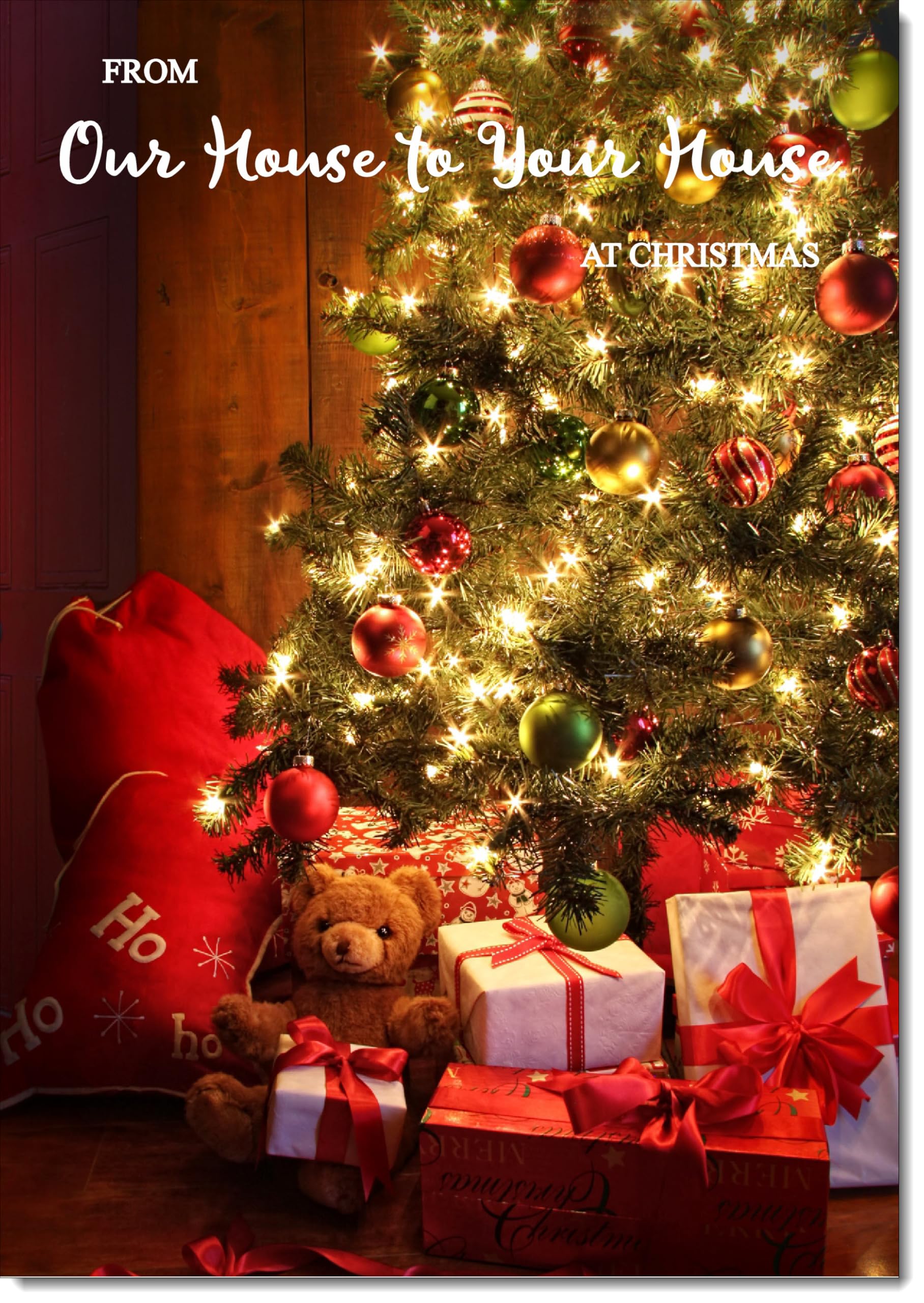 doodlecards House To House Christmas Card Teddy by Christmas Tree Large A4 Size Christmas Card for House To House with Plain Envelope — image 1