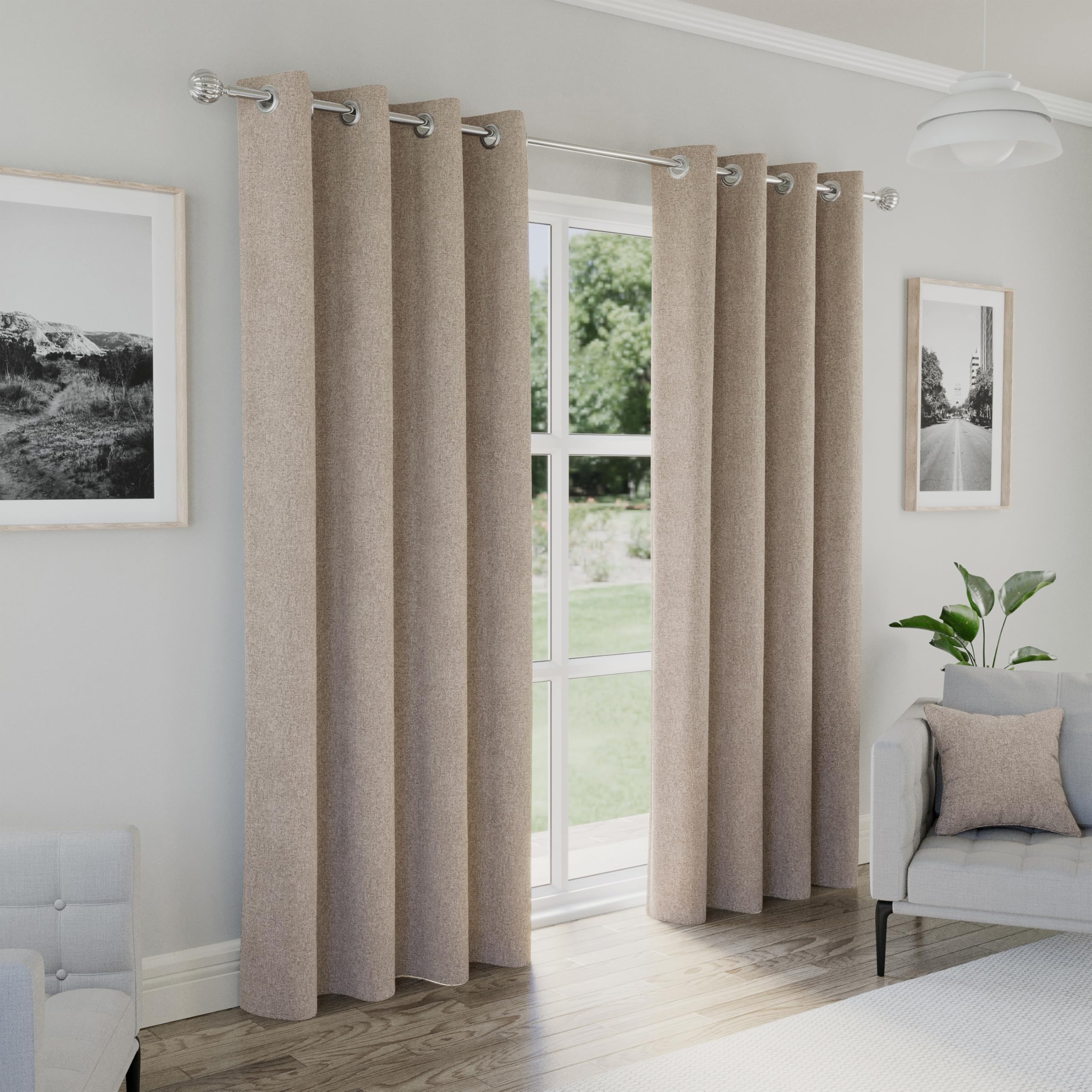 Enhanced Living  Austin 100% Blackout Linen Look Eyelet Curtains - Natural - 168x183cm