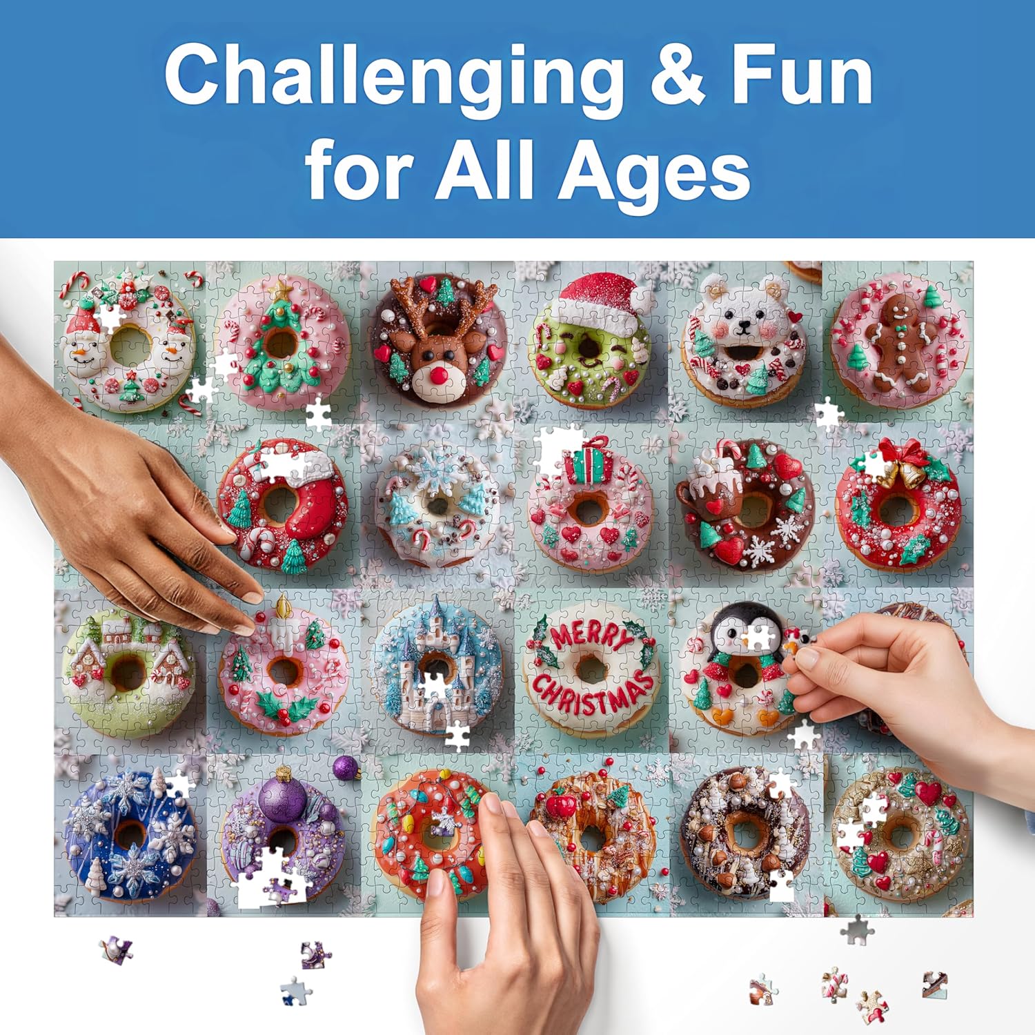 Puzzles 1000 Pieces for Adults - Funny Holiday Jigsaw Puzzle Featuring Donuts, Gingerbread House & Desserts - Colorful Winter Family Game Gift (27.5x19.7 Inch)