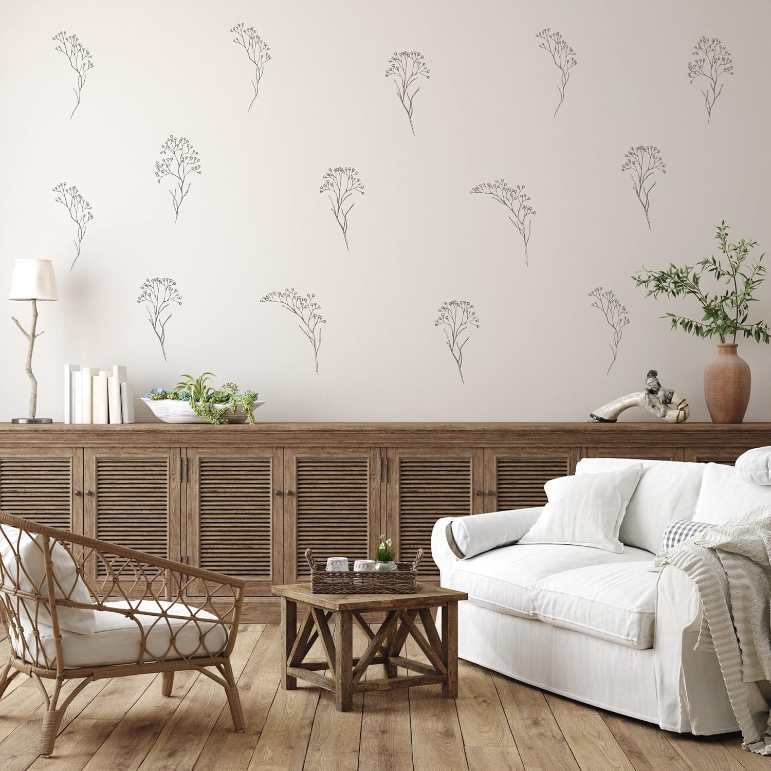 Set of 12 Brown Floral Peel and Stick Wall Decals