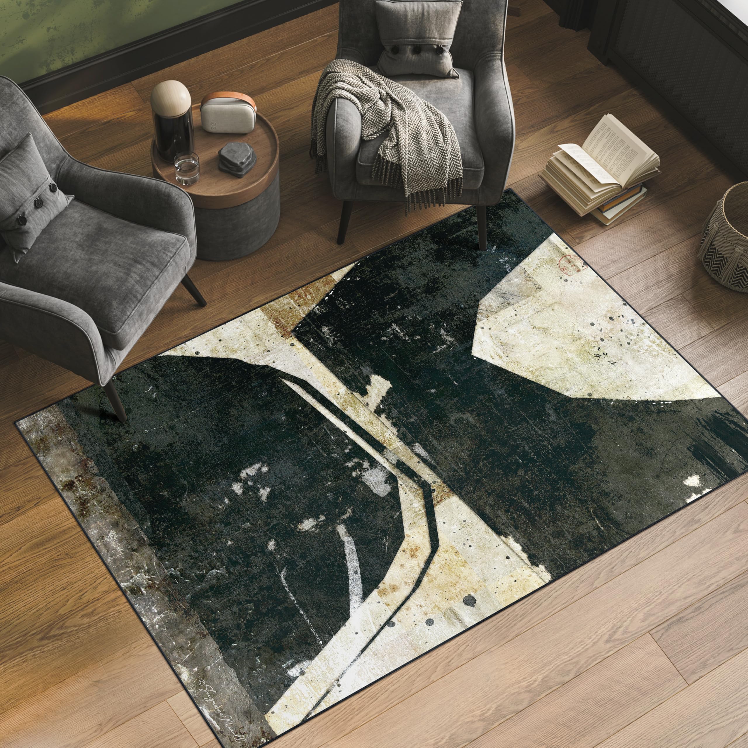 Condition photo showing New/Like New for Empire Art Direct Geometric Collage I Washable Abstract Art Area Rug Size 5'x8', Power-loomed, Heavenly Softness with Non-Slipping Backing